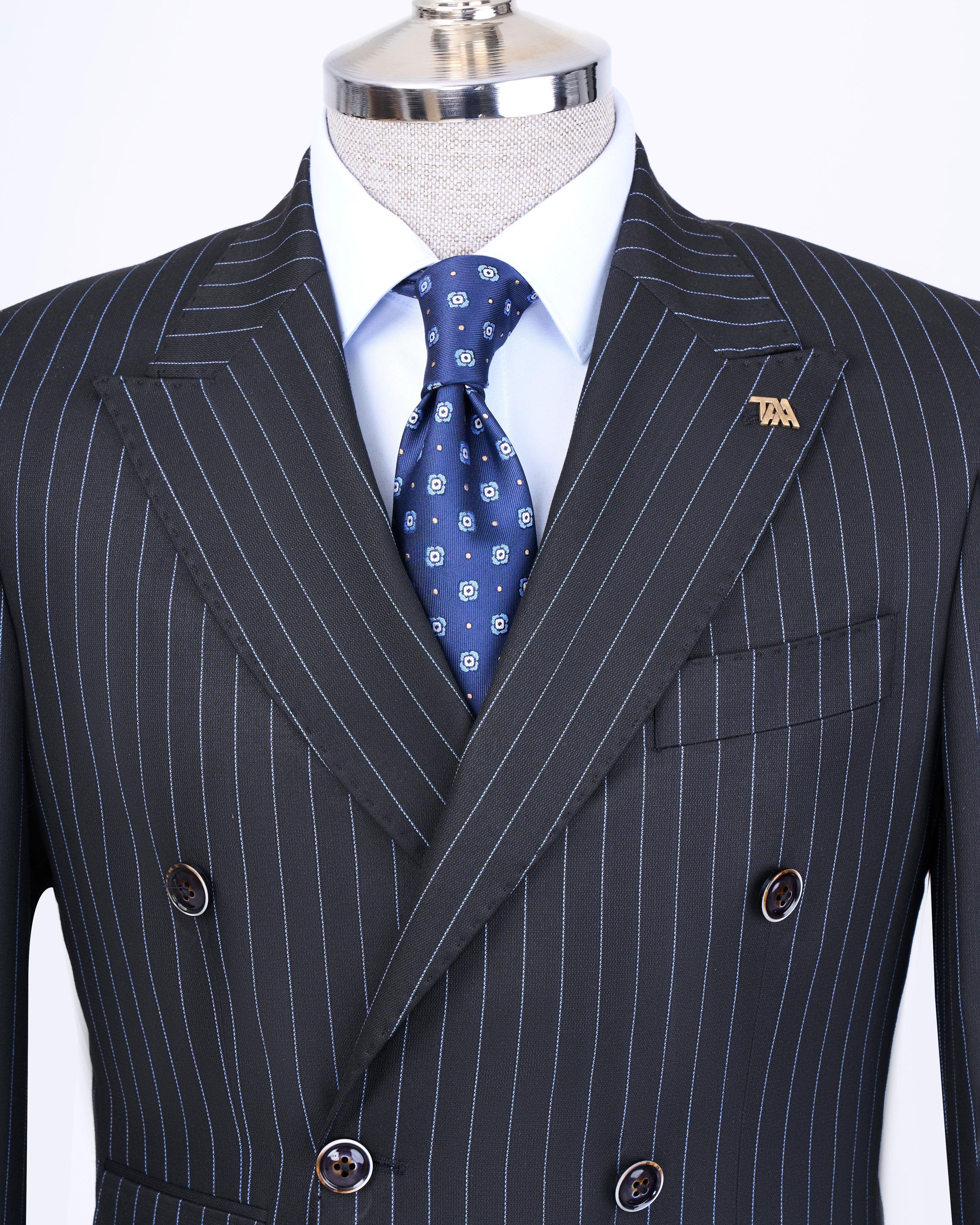 Navy Striped Double Breasted Suit 2-Piece