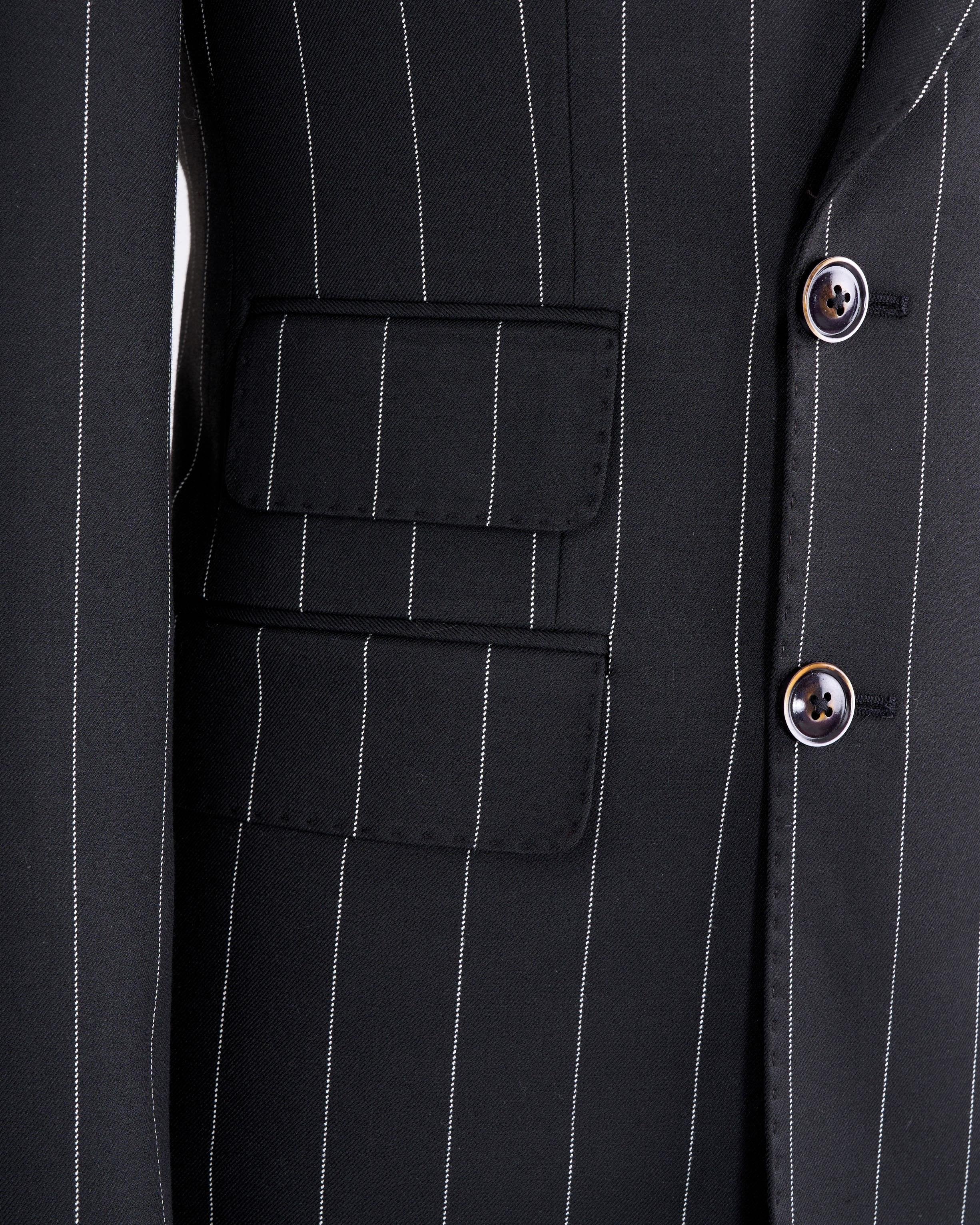 Black Striped Double Breasted Suit 2-Piece