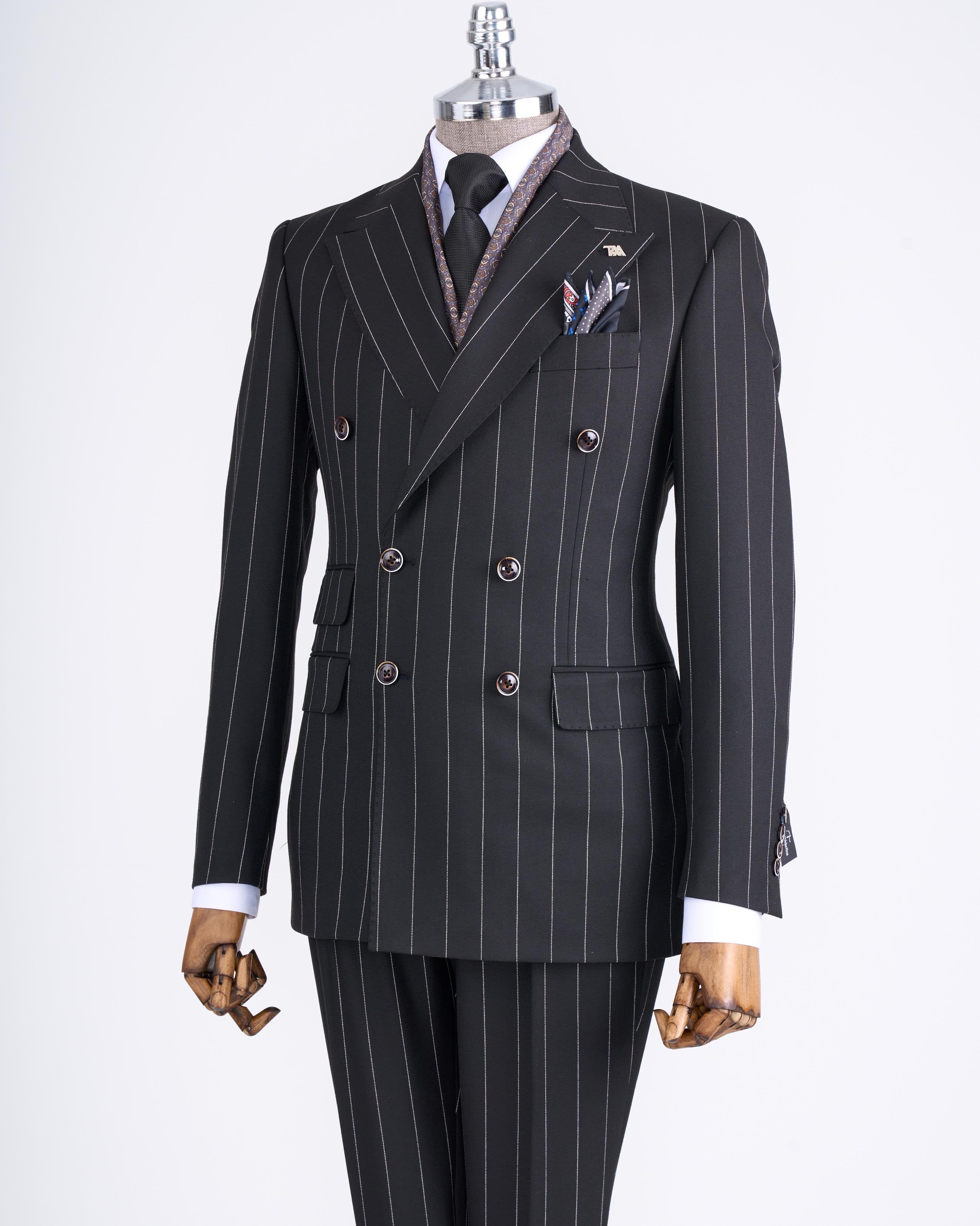 Black Striped Double Breasted Suit 2-Piece