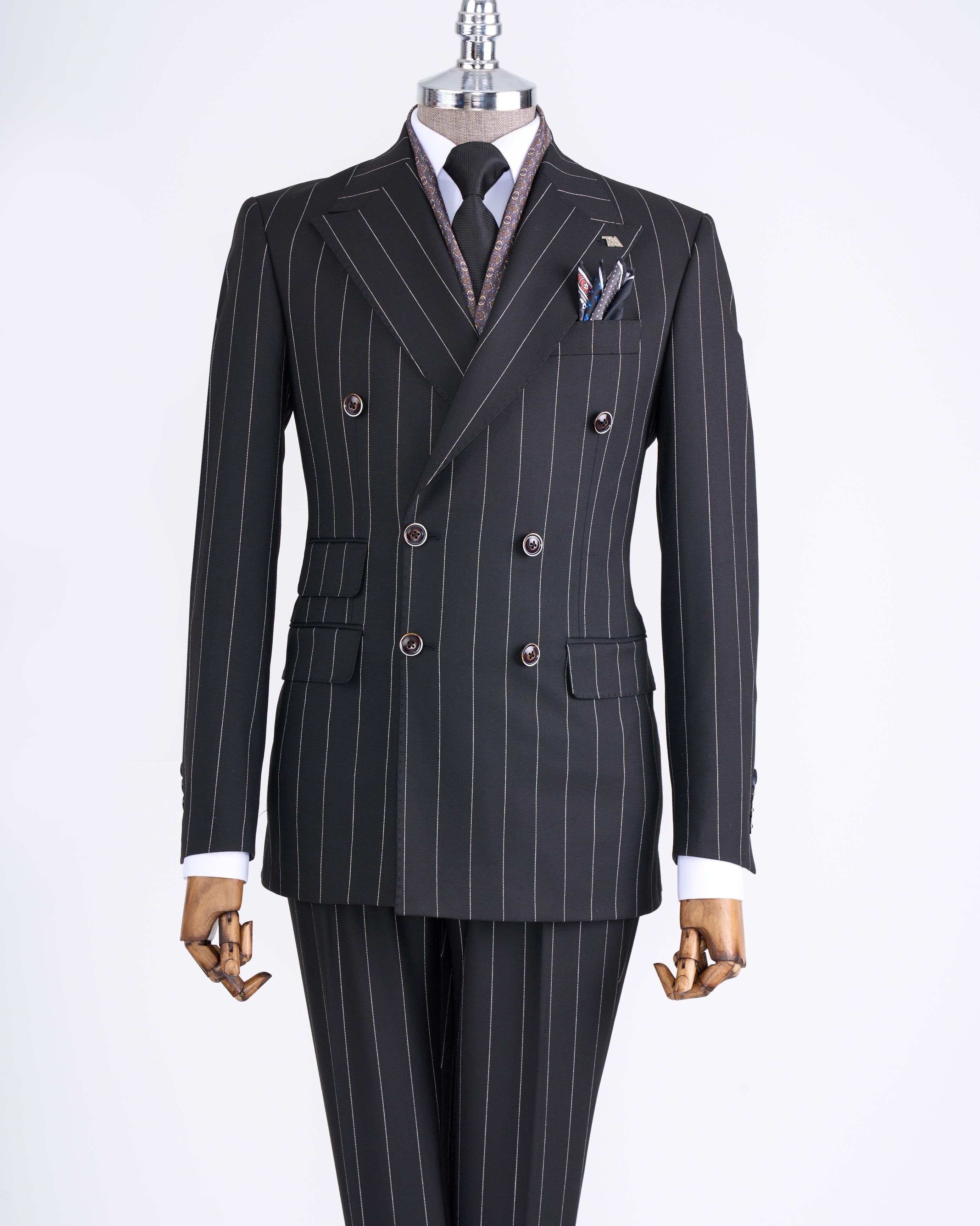 Black Striped Double Breasted Suit 2-Piece