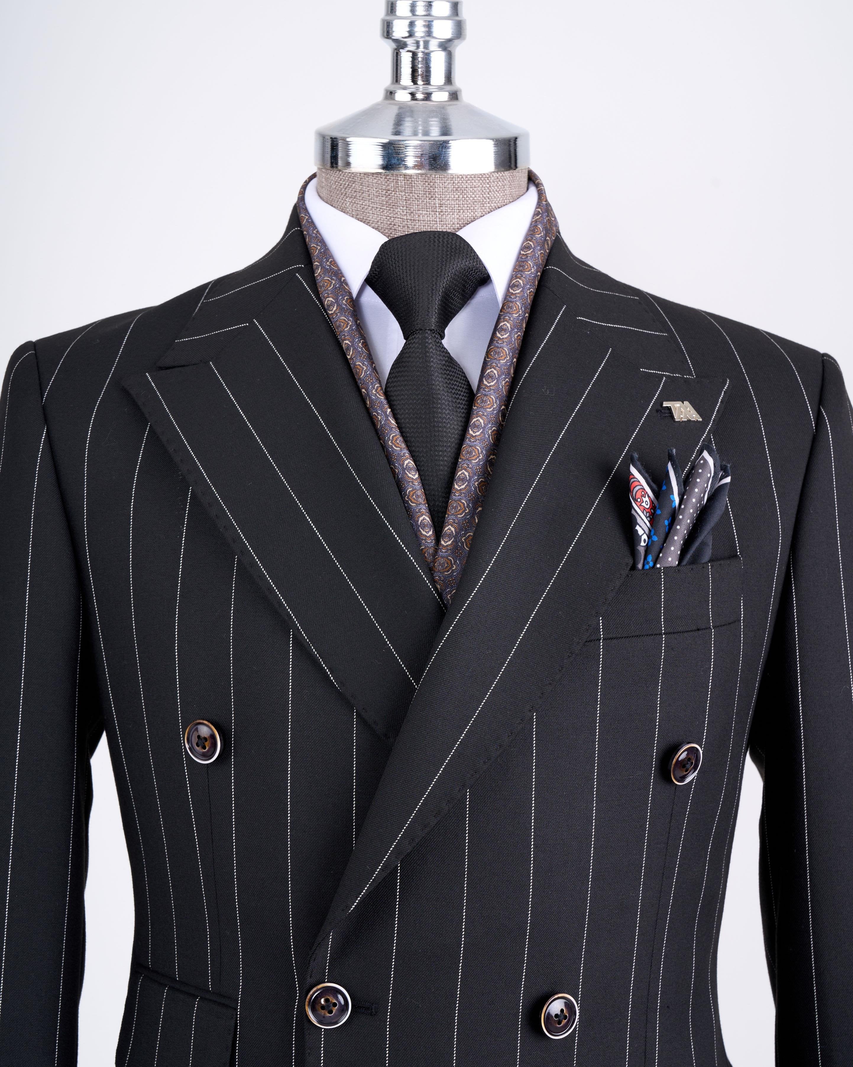 Black Striped Double Breasted Suit 2-Piece