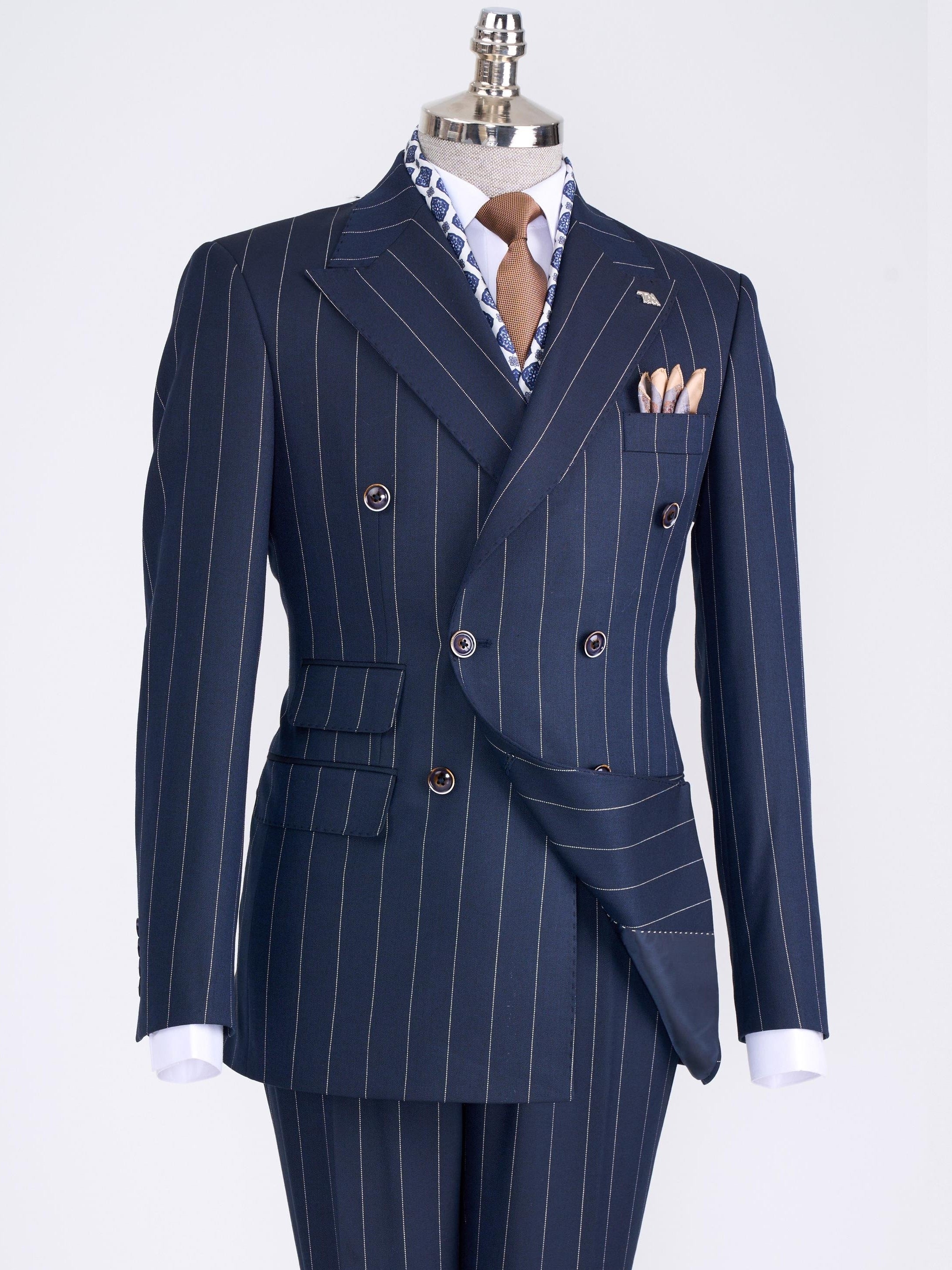 Navy Striped Double Breasted Suit 2-Piece