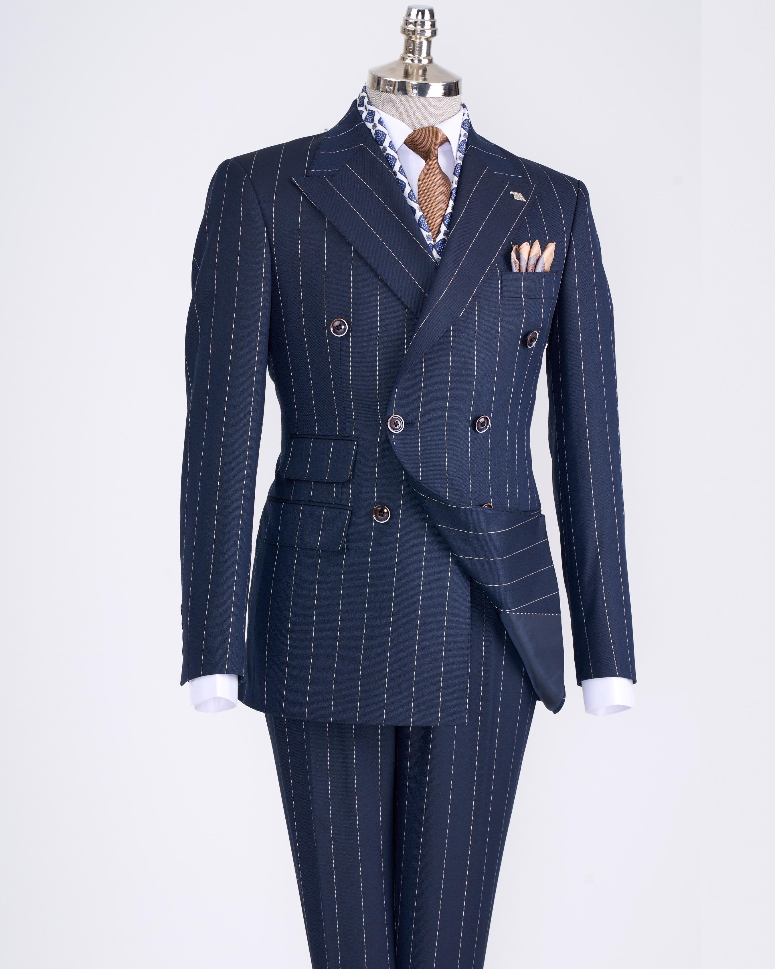 Navy Striped Double Breasted Suit 2-Piece