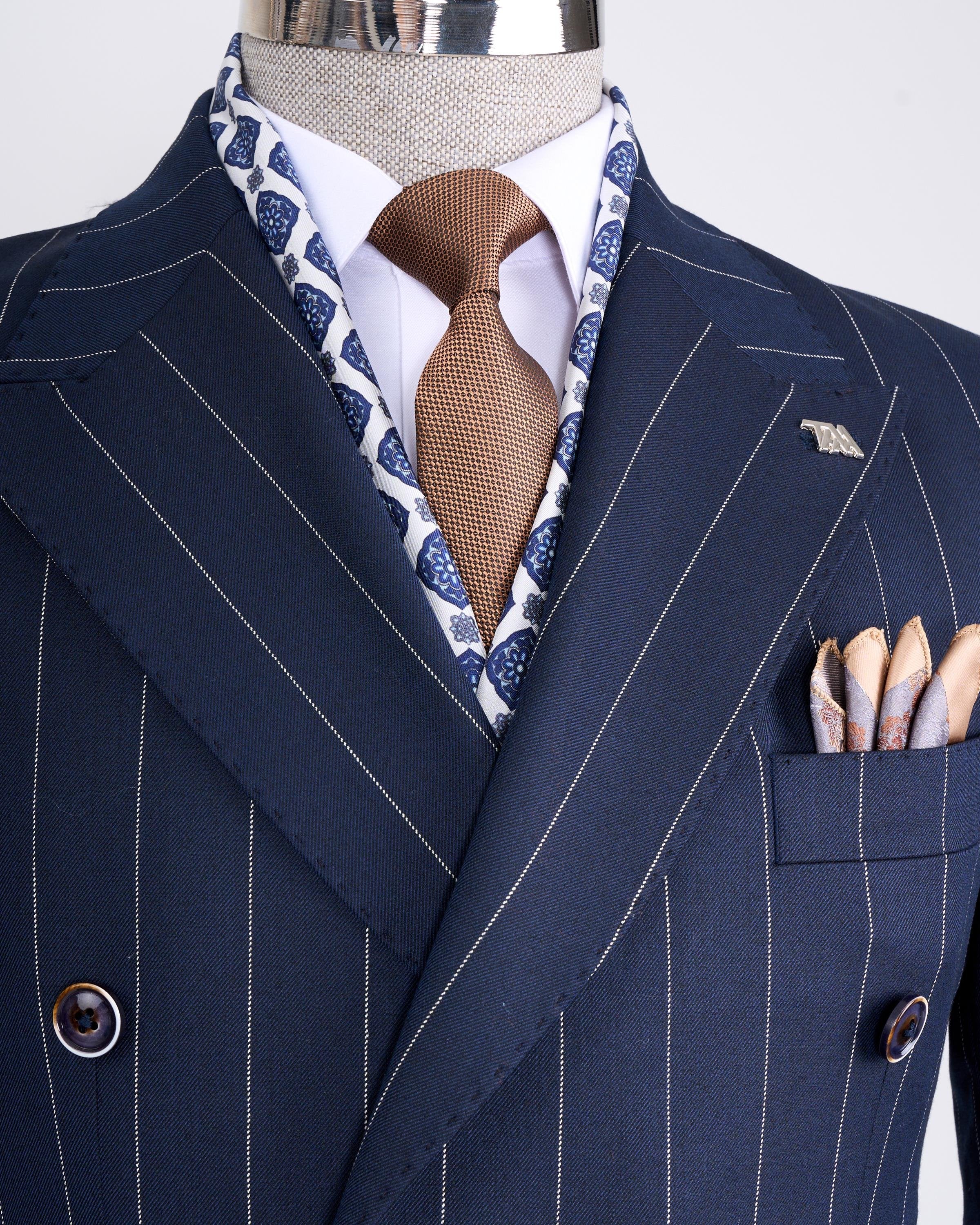 Navy Striped Double Breasted Suit 2-Piece