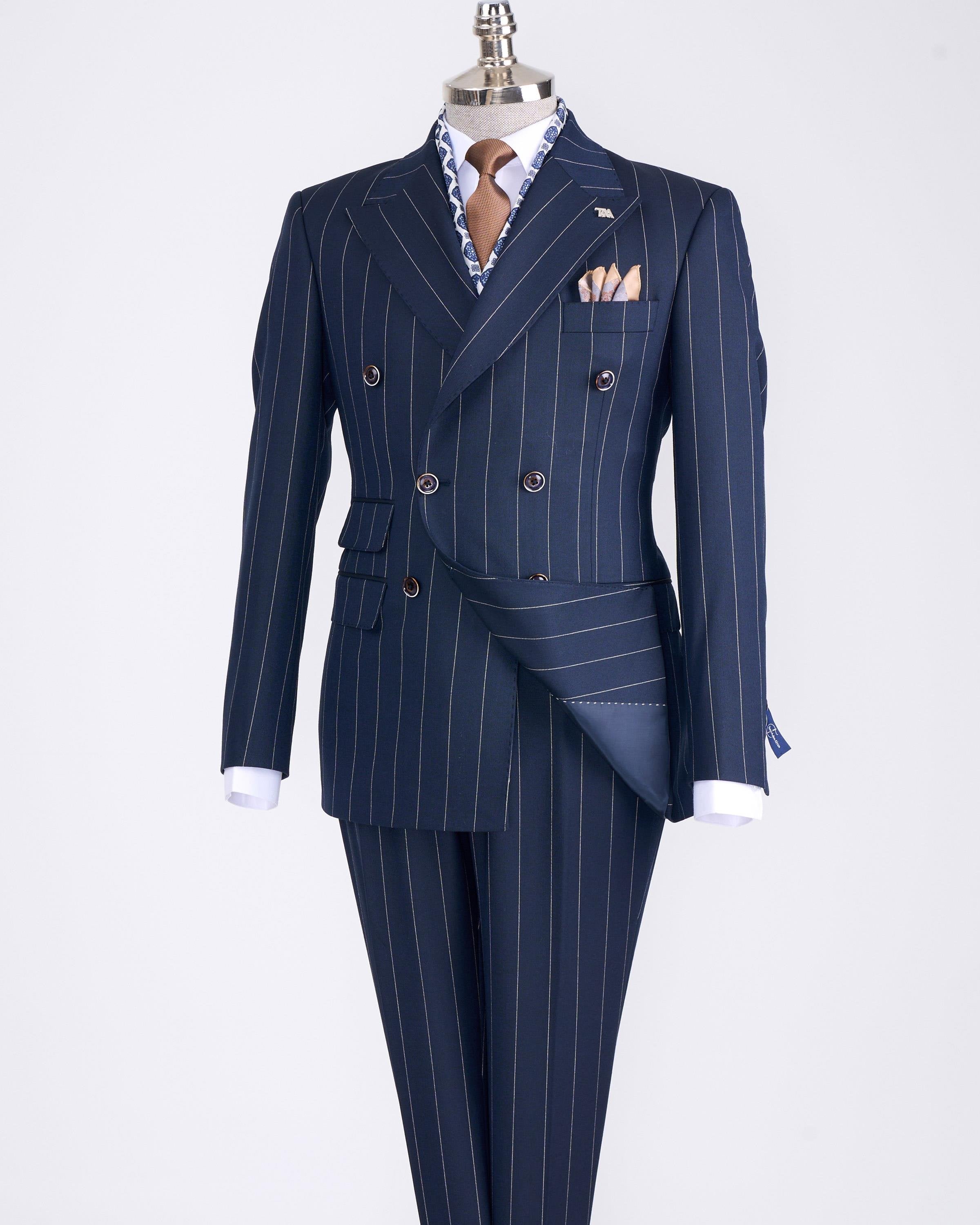 Navy Striped Double Breasted Suit 2-Piece