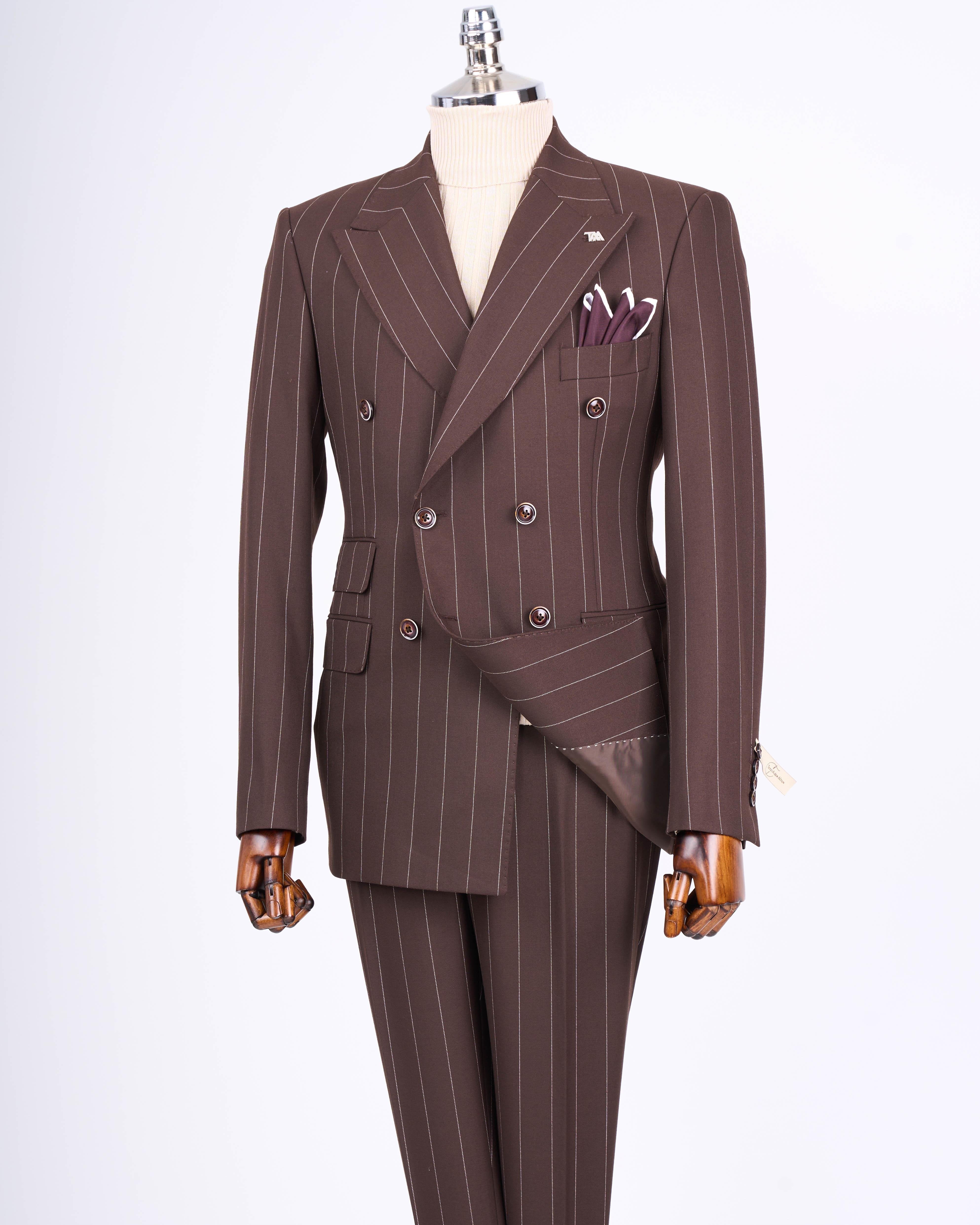 Bordeaux Striped Double Breasted Suit 2-Piece