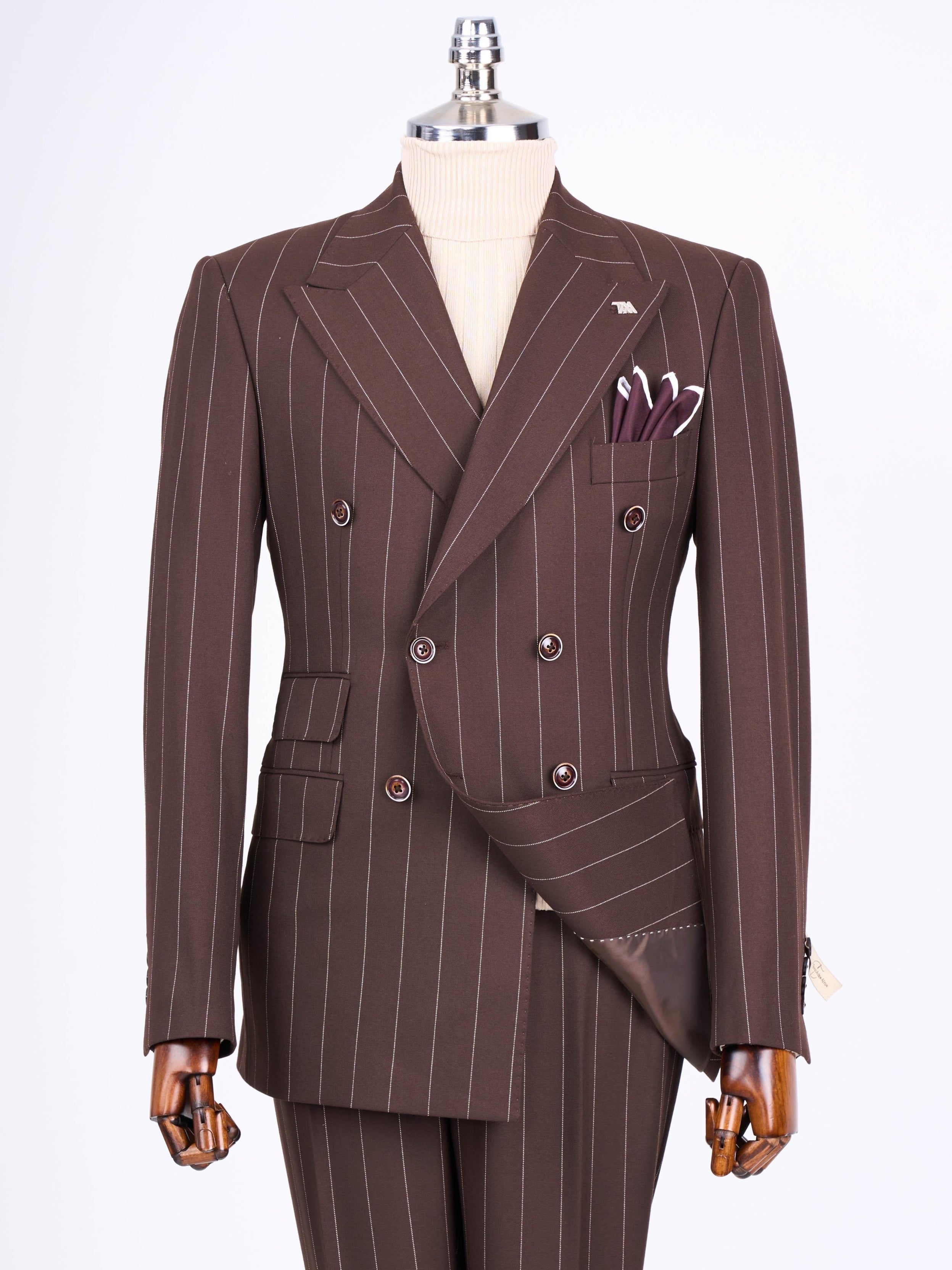 Bordeaux Striped Double Breasted Suit 2-Piece