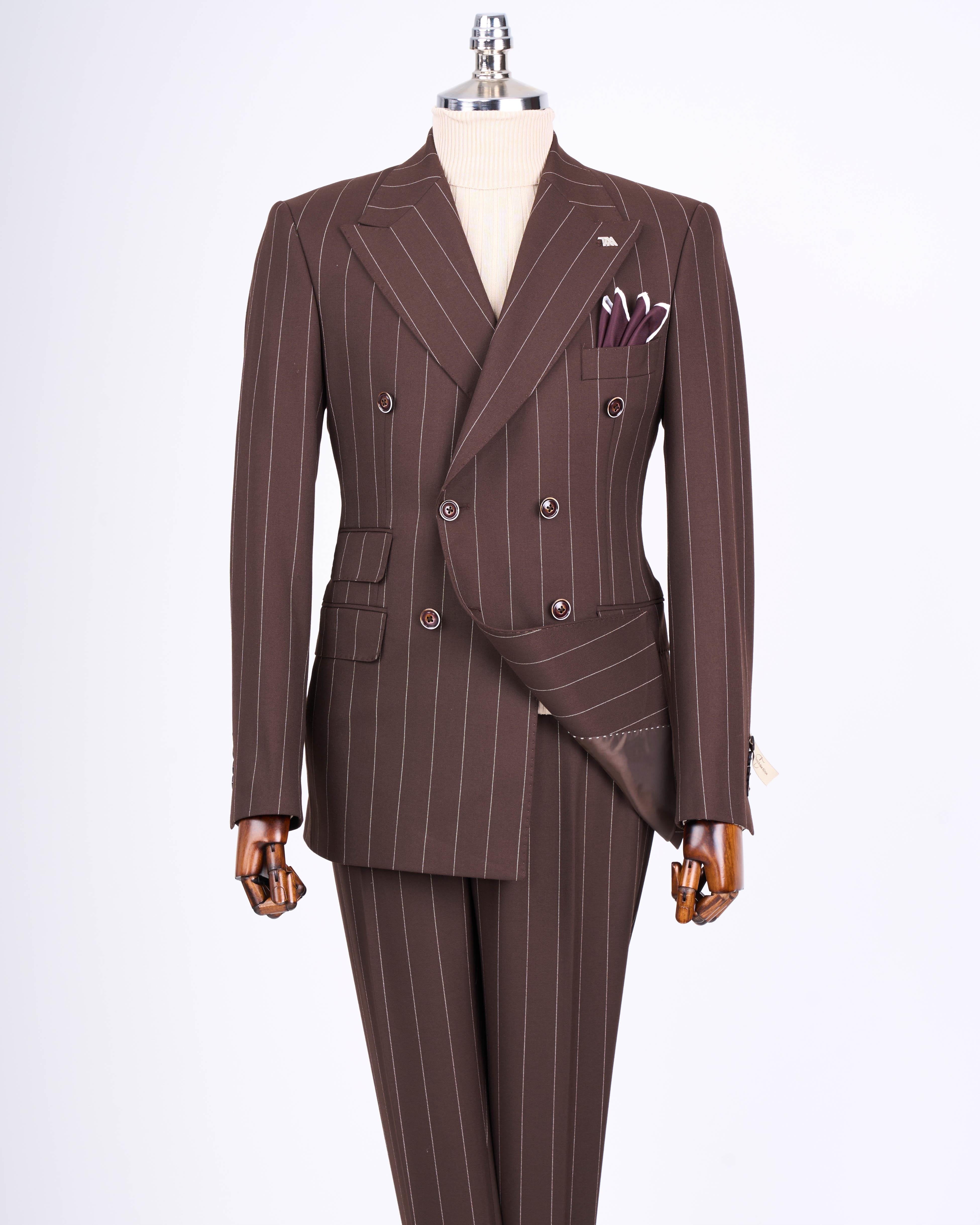 Bordeaux Striped Double Breasted Suit 2-Piece