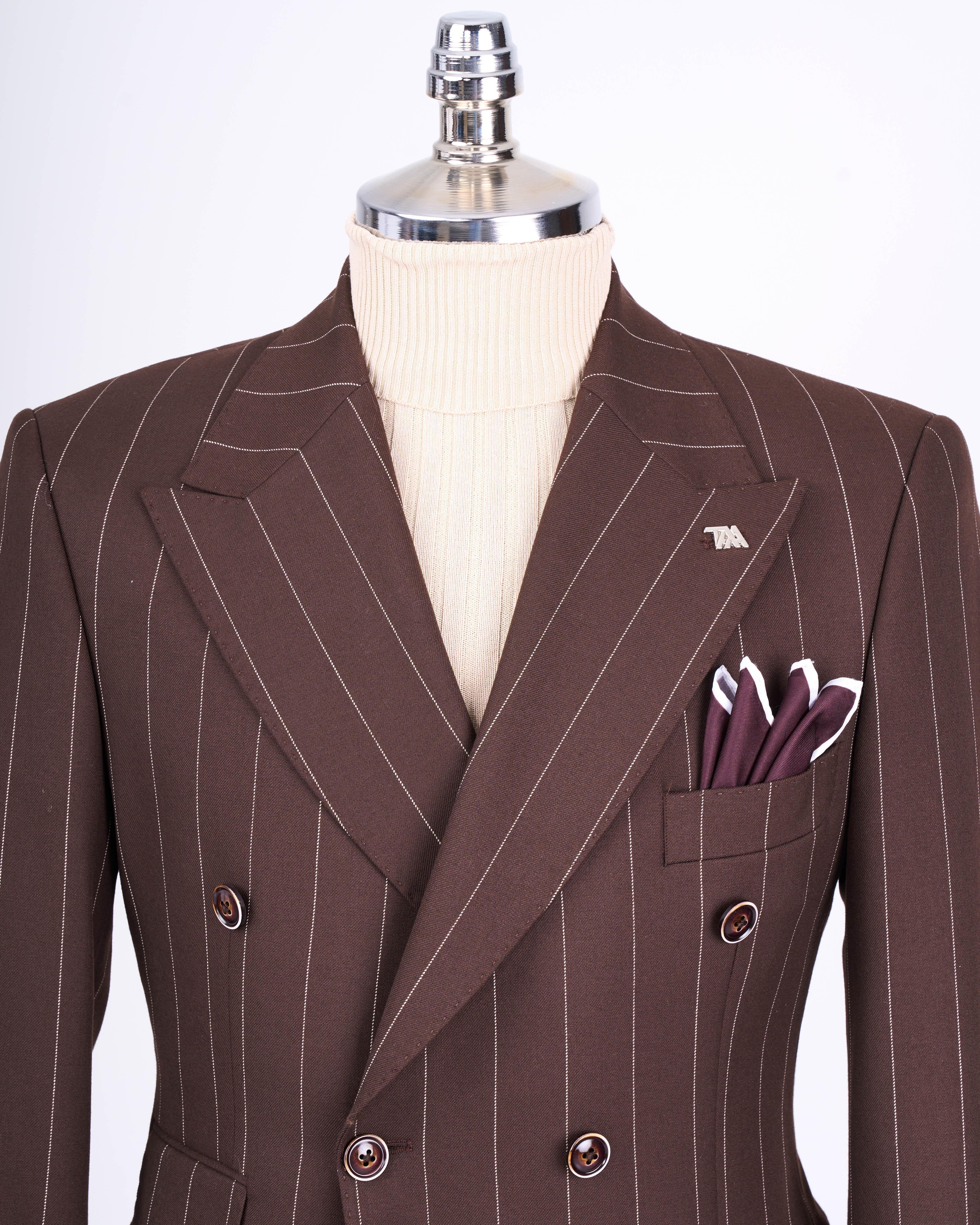 Bordeaux Striped Double Breasted Suit 2-Piece