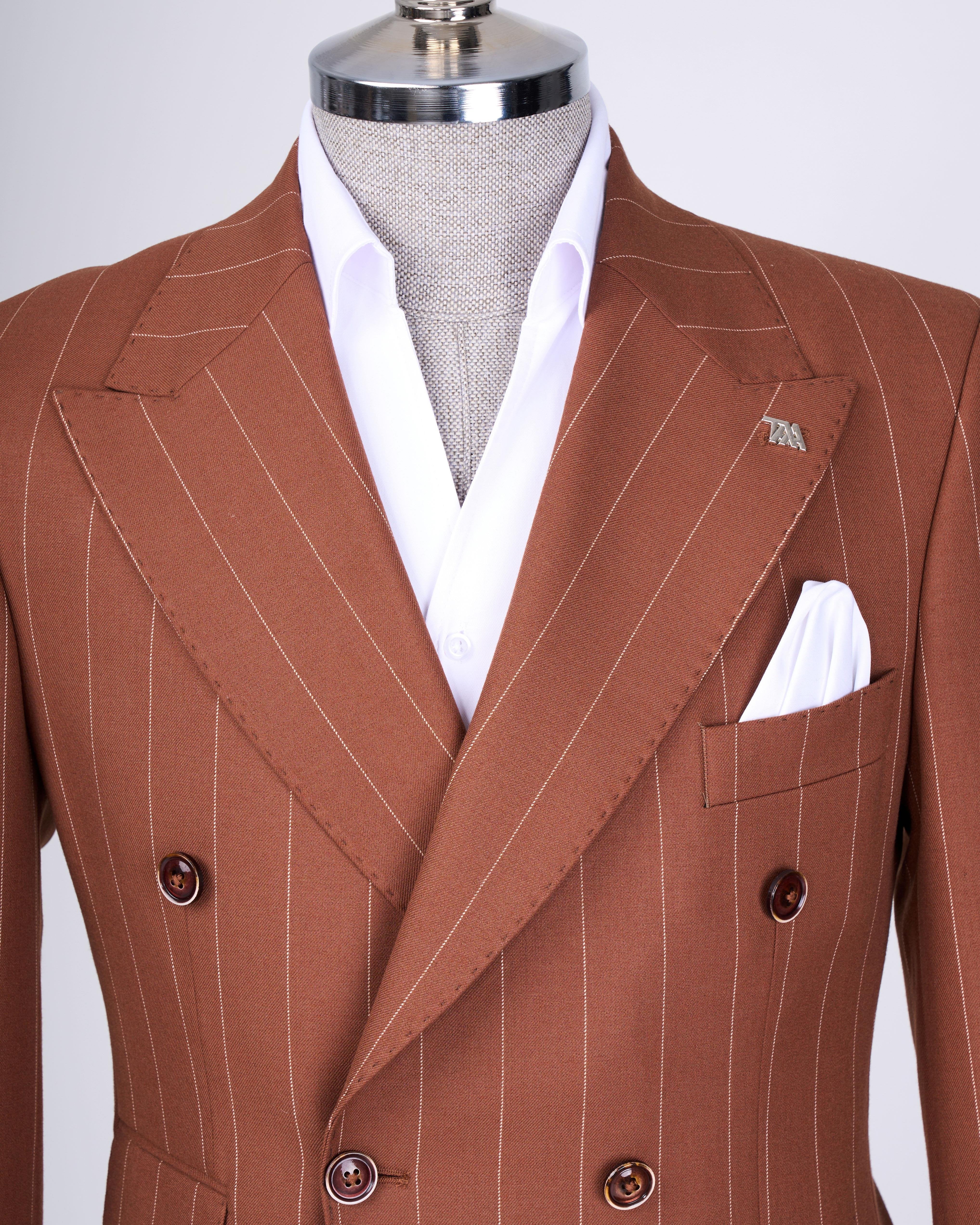 Brick Striped Double Breasted Suit 2-Piece