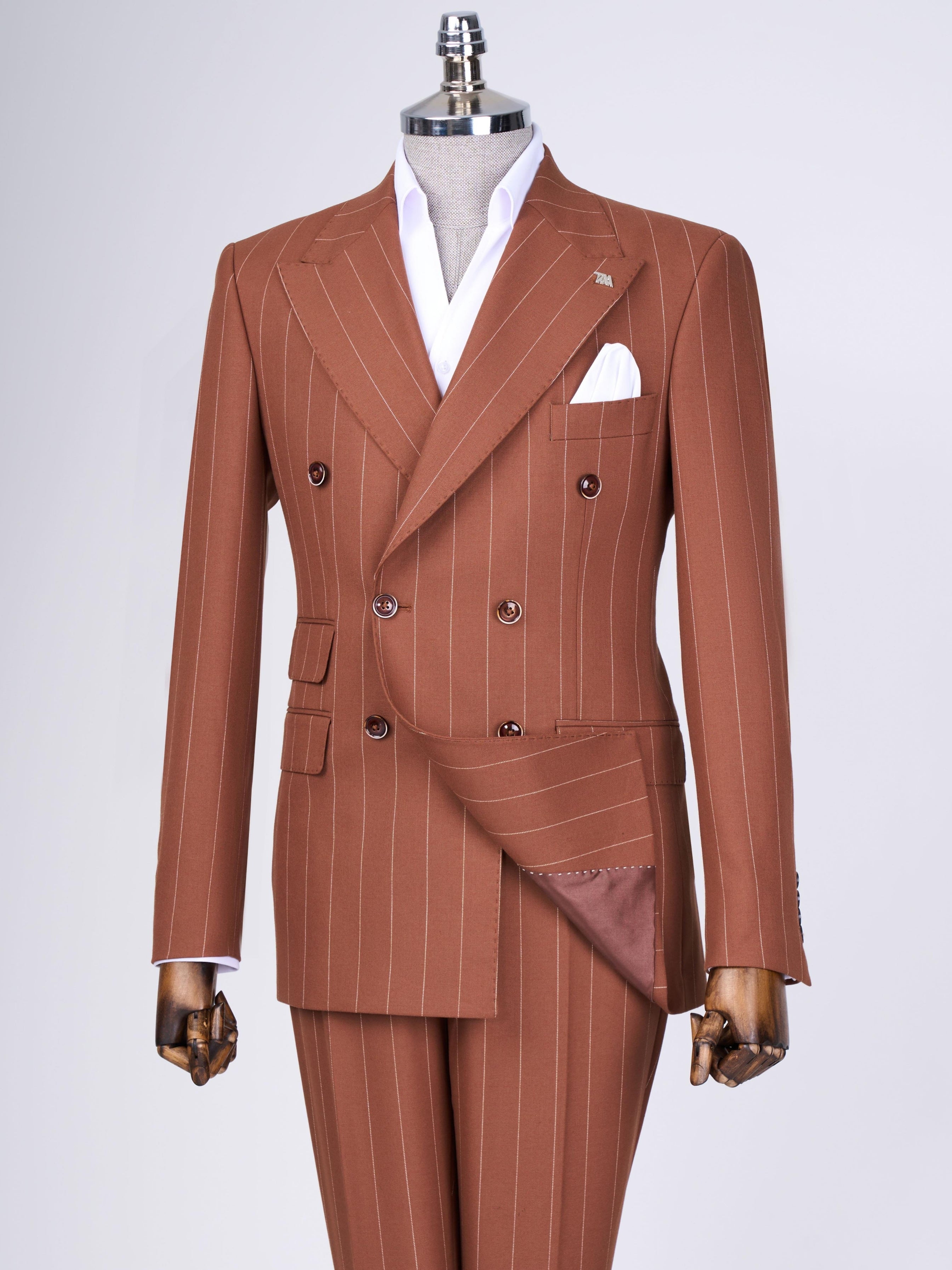 Brick Striped Double Breasted Suit 2-Piece