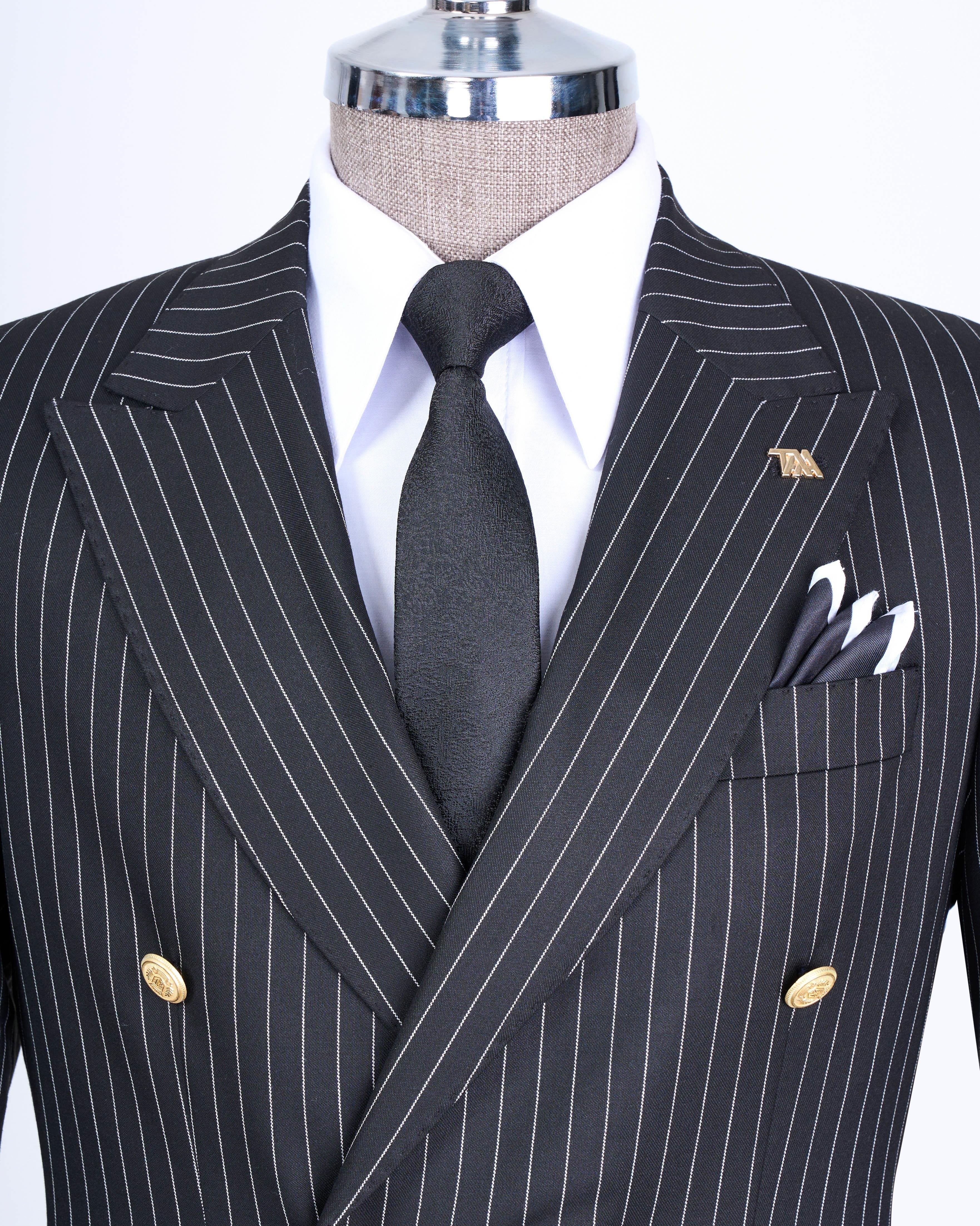 Black Striped Double Breasted Suit 2-Piece