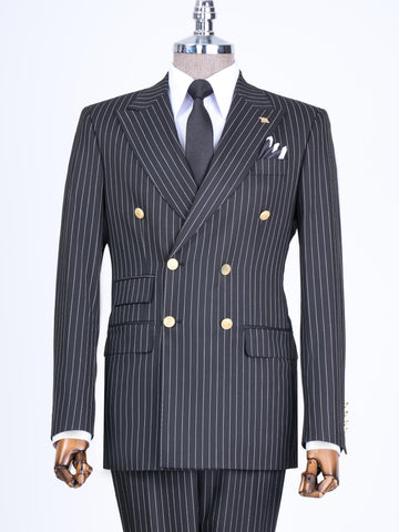 Black Striped Double Breasted Suit 2-Piece