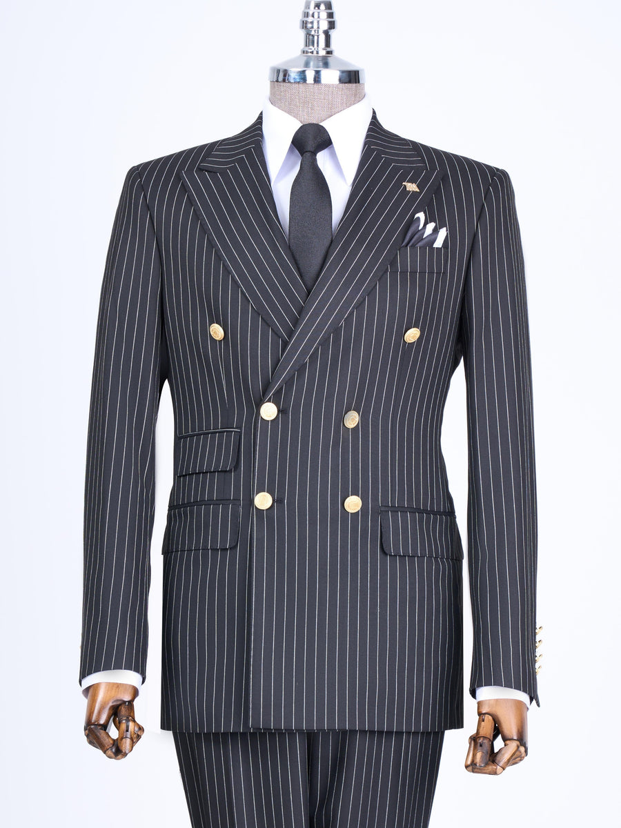 VIOSSI black striped tuxedo double breasted suit 2-piece front view - formal menswear with italian suit styles design