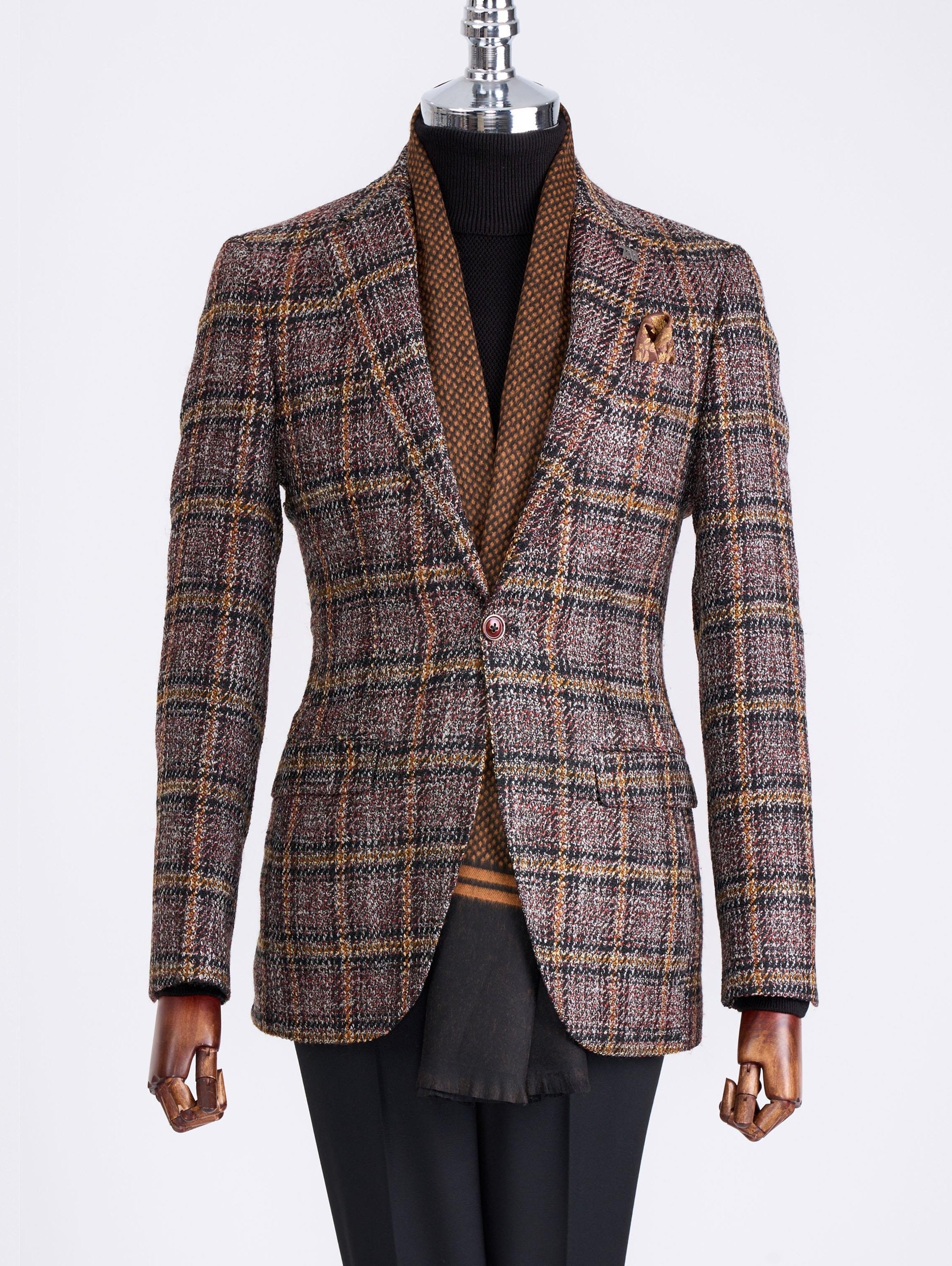 Brown Plaid Single Breasted Blazer