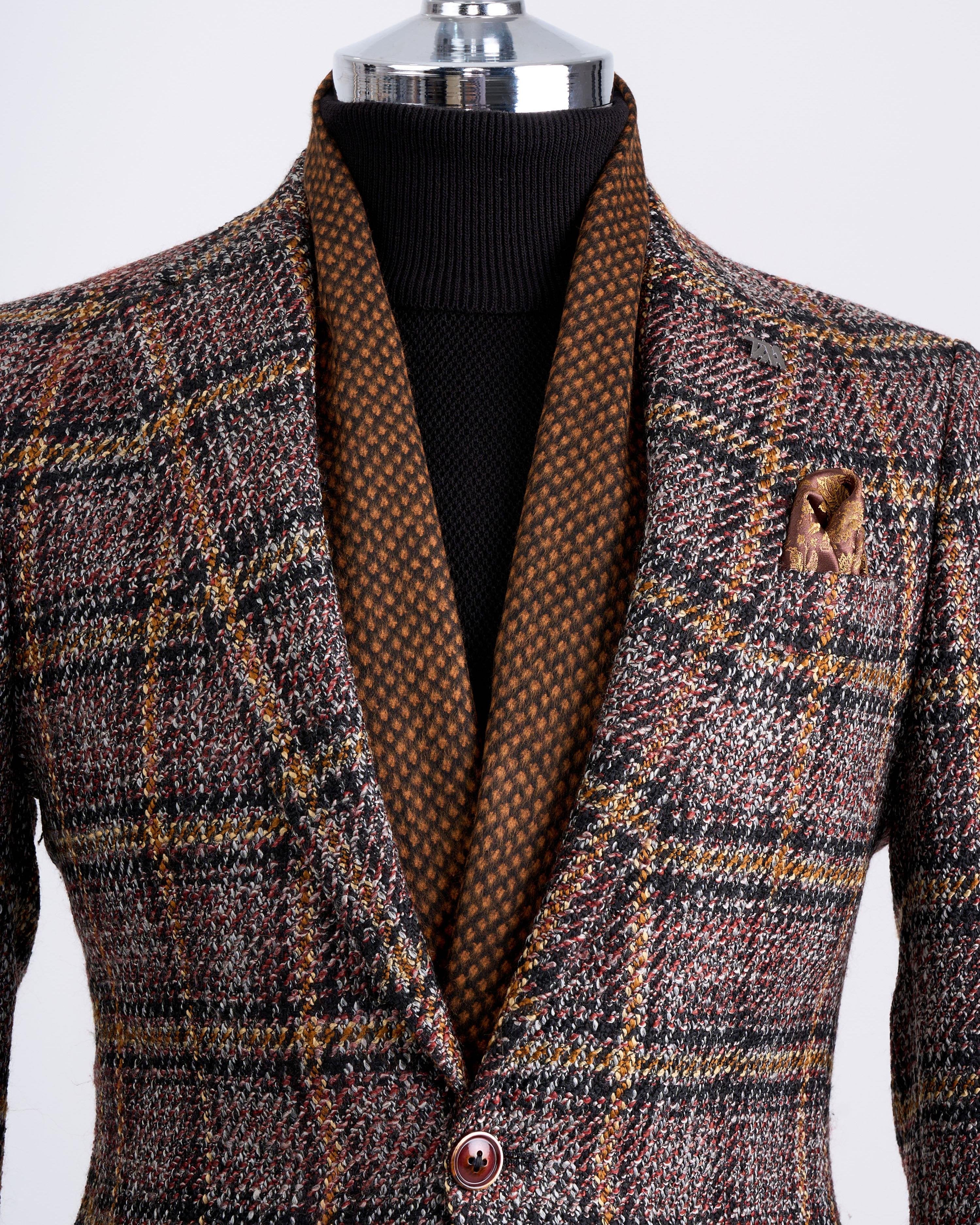 Brown Plaid Single Breasted Blazer