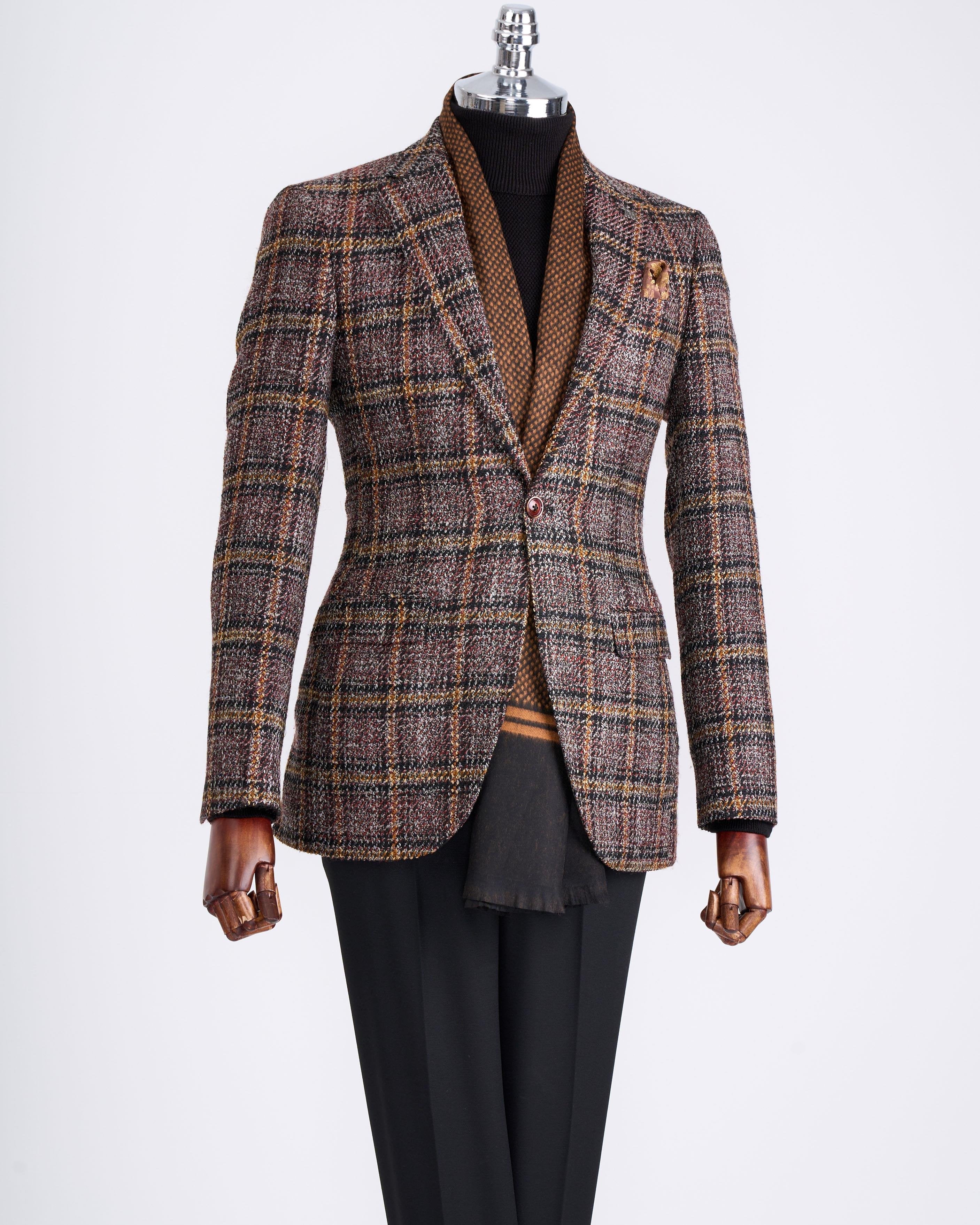 Brown Plaid Single Breasted Blazer