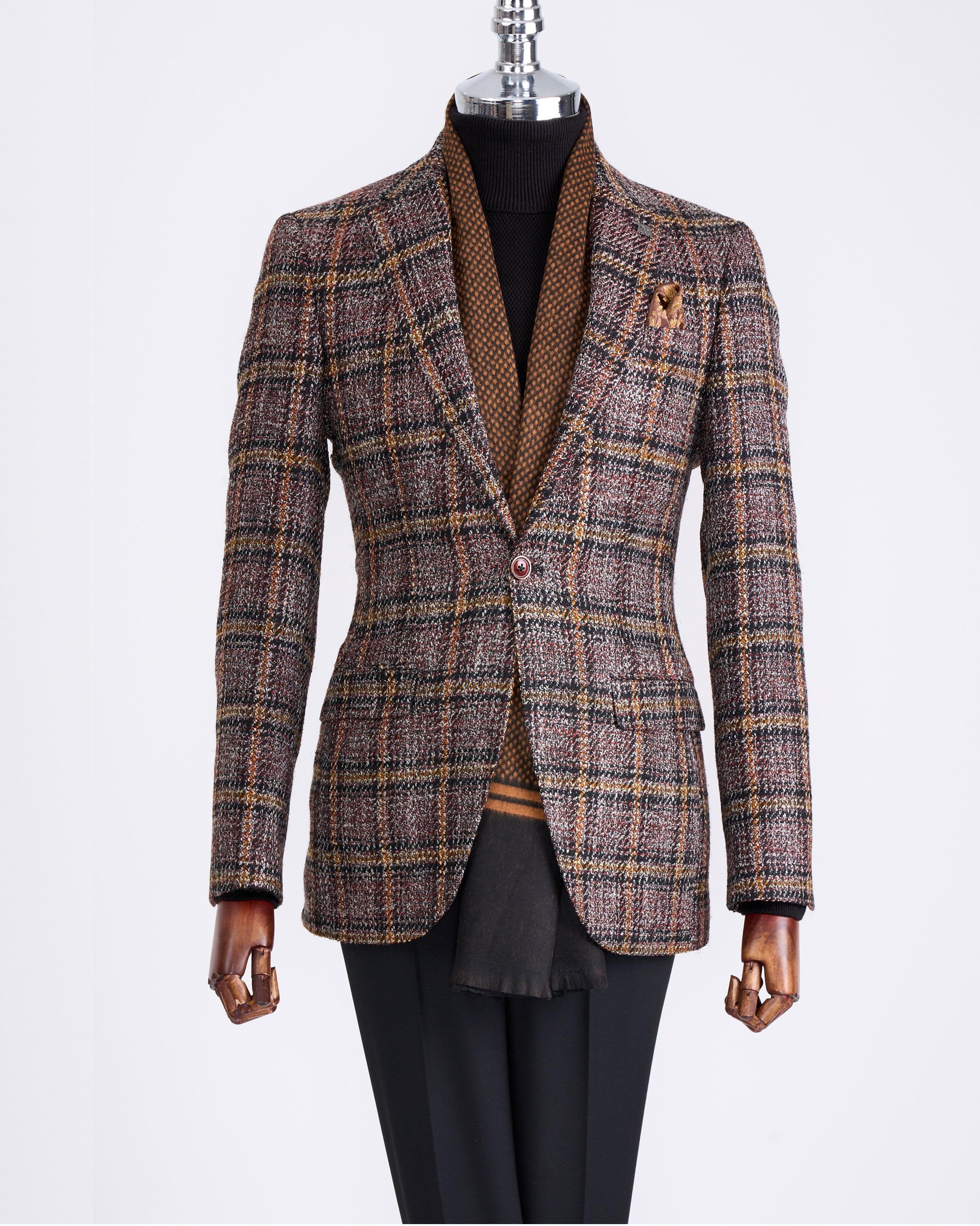 Brown Plaid Single Breasted Blazer