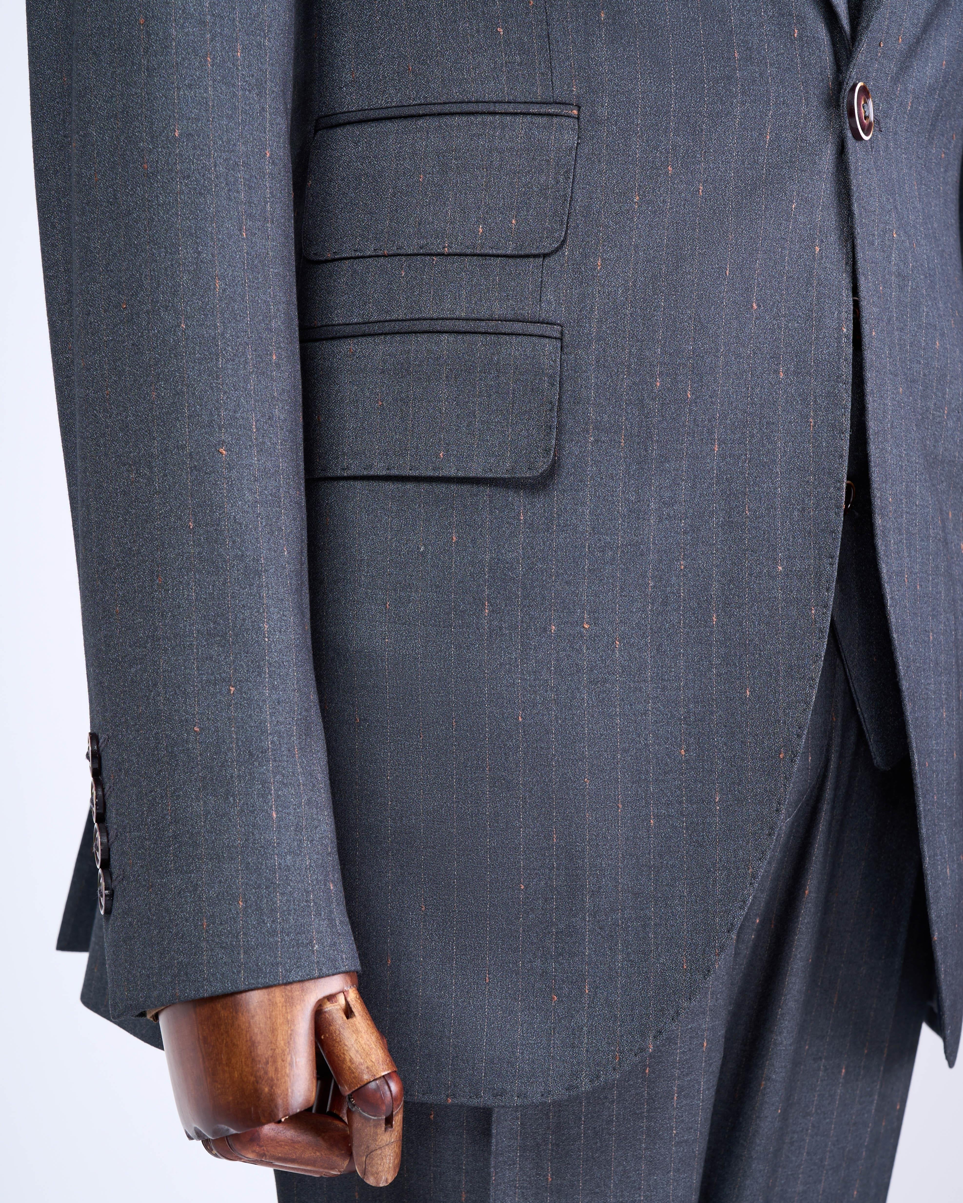 Grey Striped Slim-Fit Suit 3-Piece