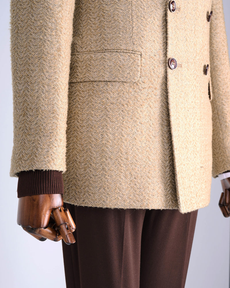 Camel Striped Double Breasted Blazer