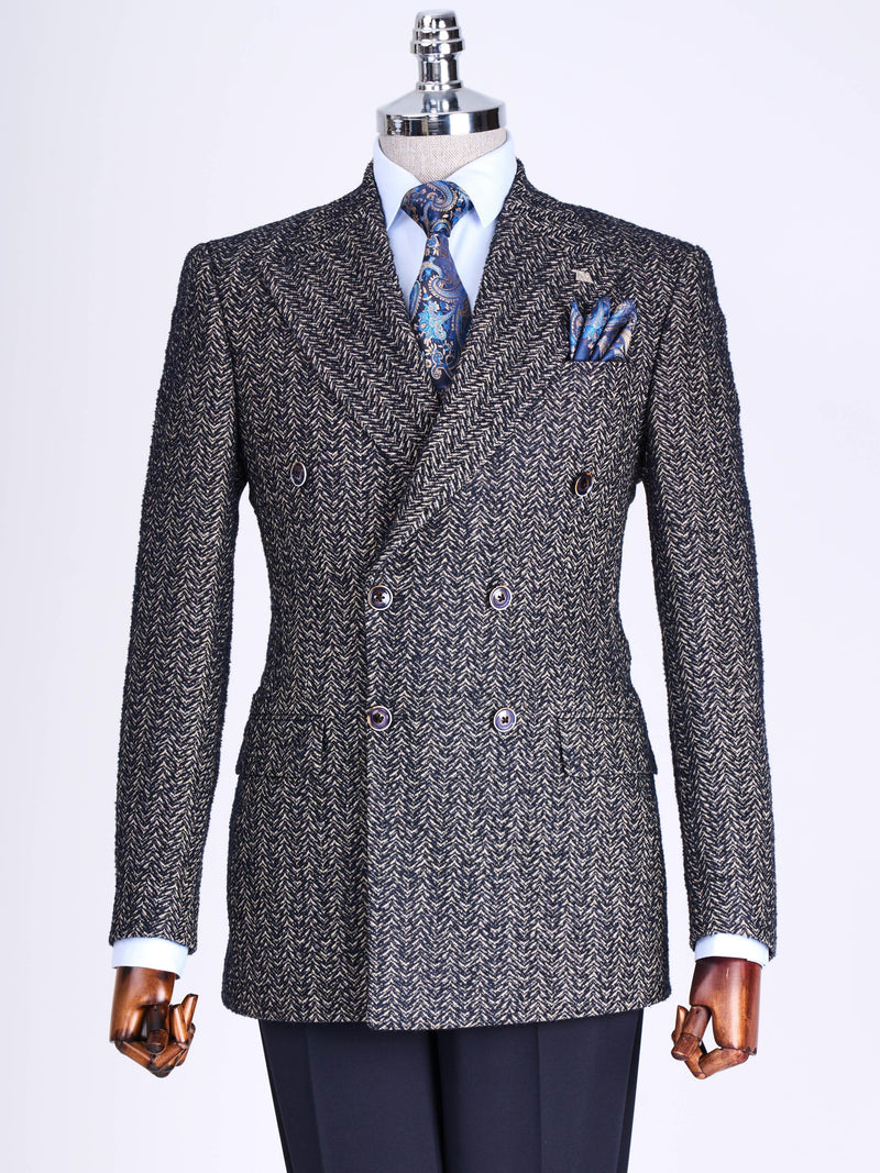 Grey Striped Double Breasted Blazer