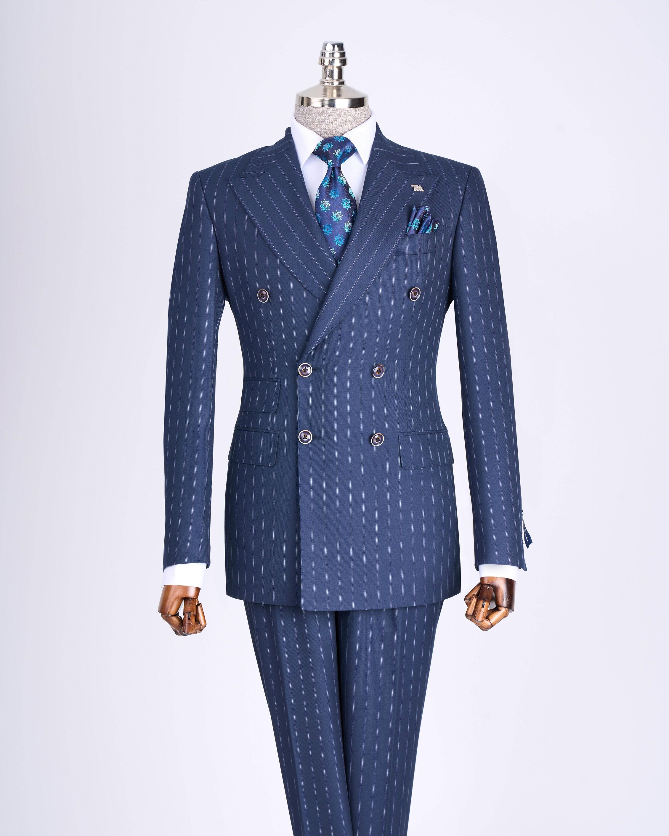 Navy Striped Double Breasted Suit 2-Piece