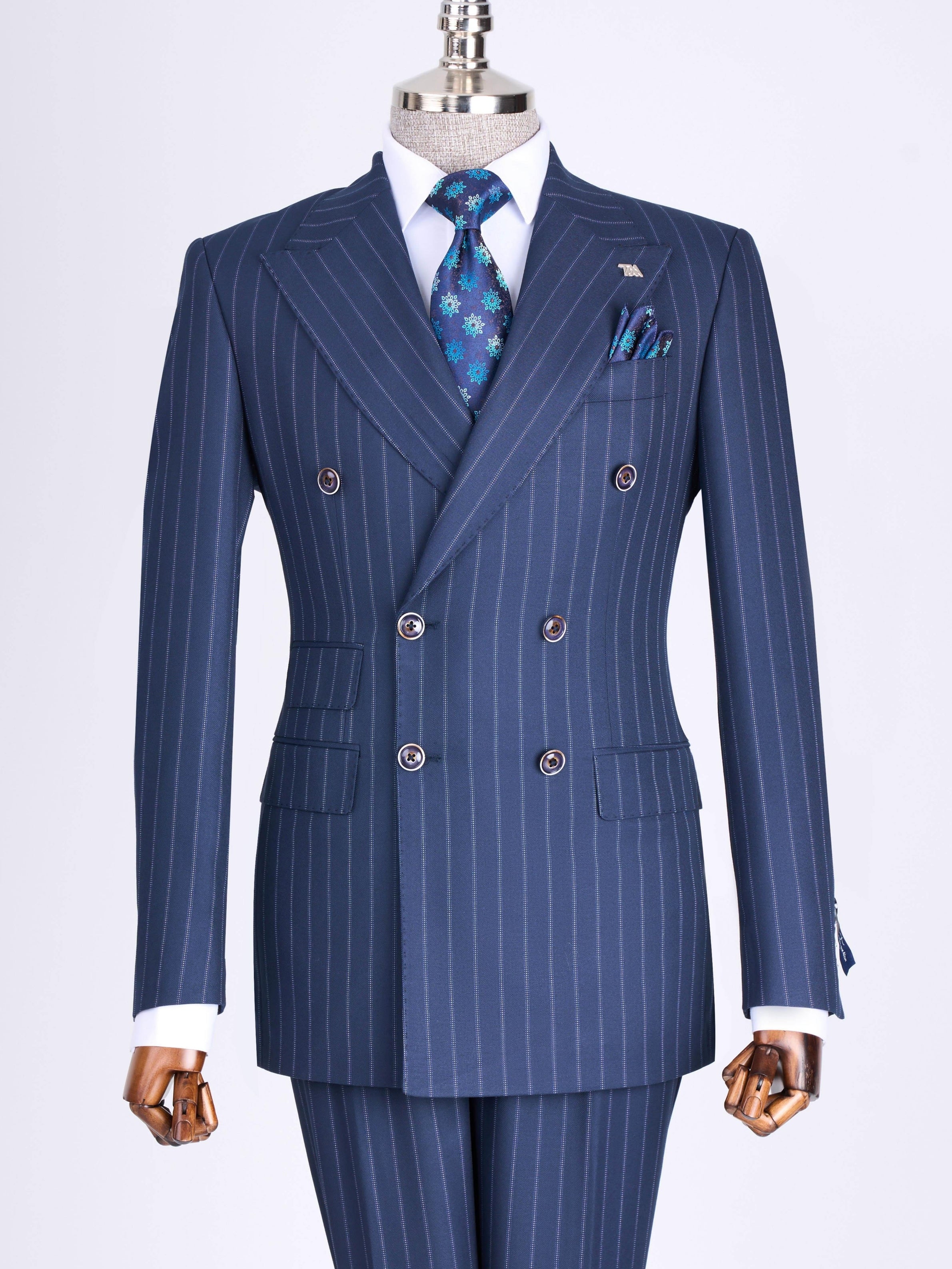 Navy Striped Double Breasted Suit 2-Piece