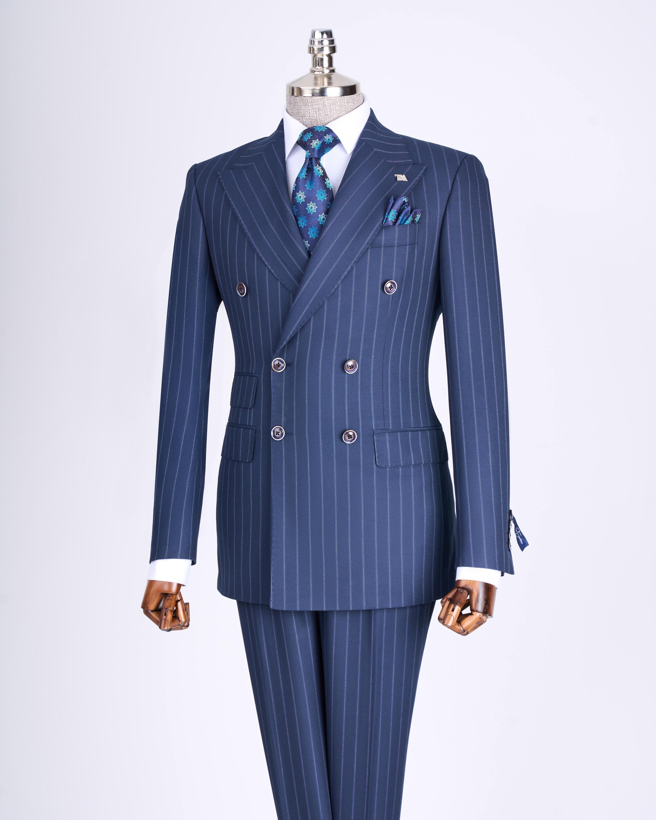 Navy Striped Double Breasted Suit 2-Piece