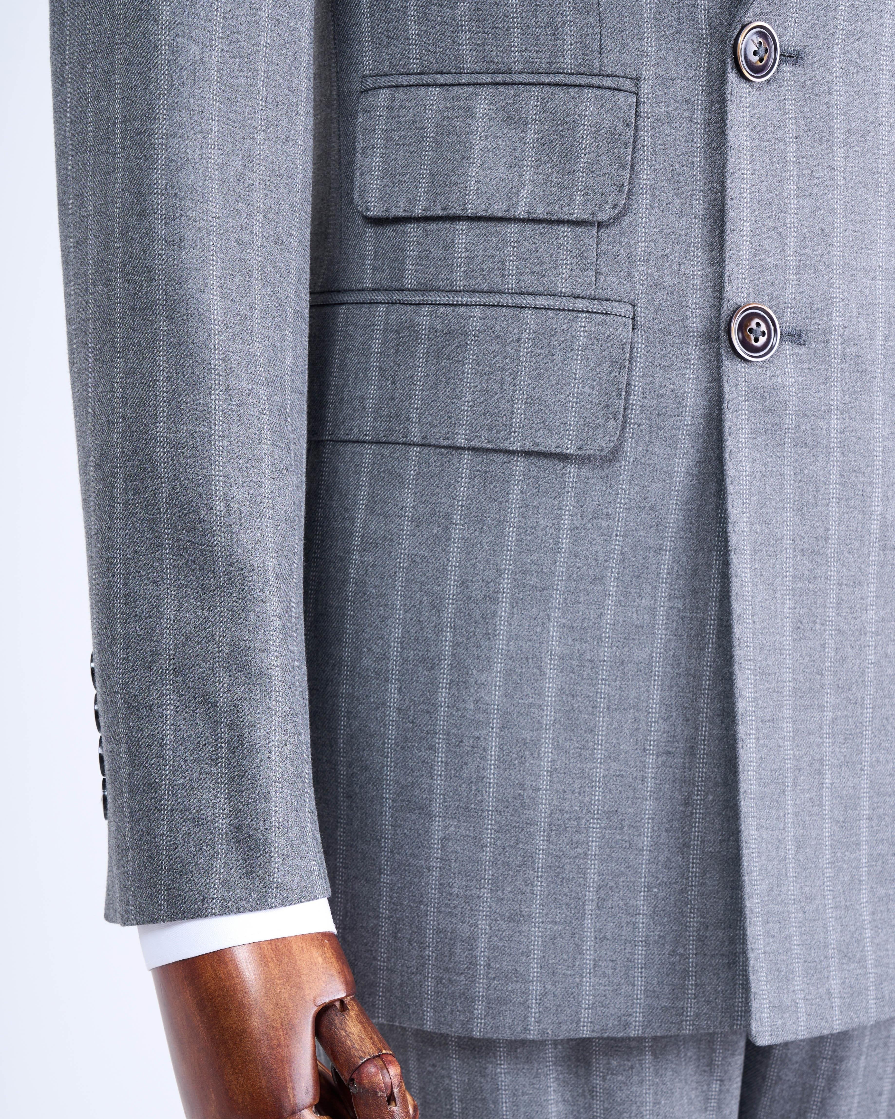 Grey Striped Double Breasted Suit 2-Piece