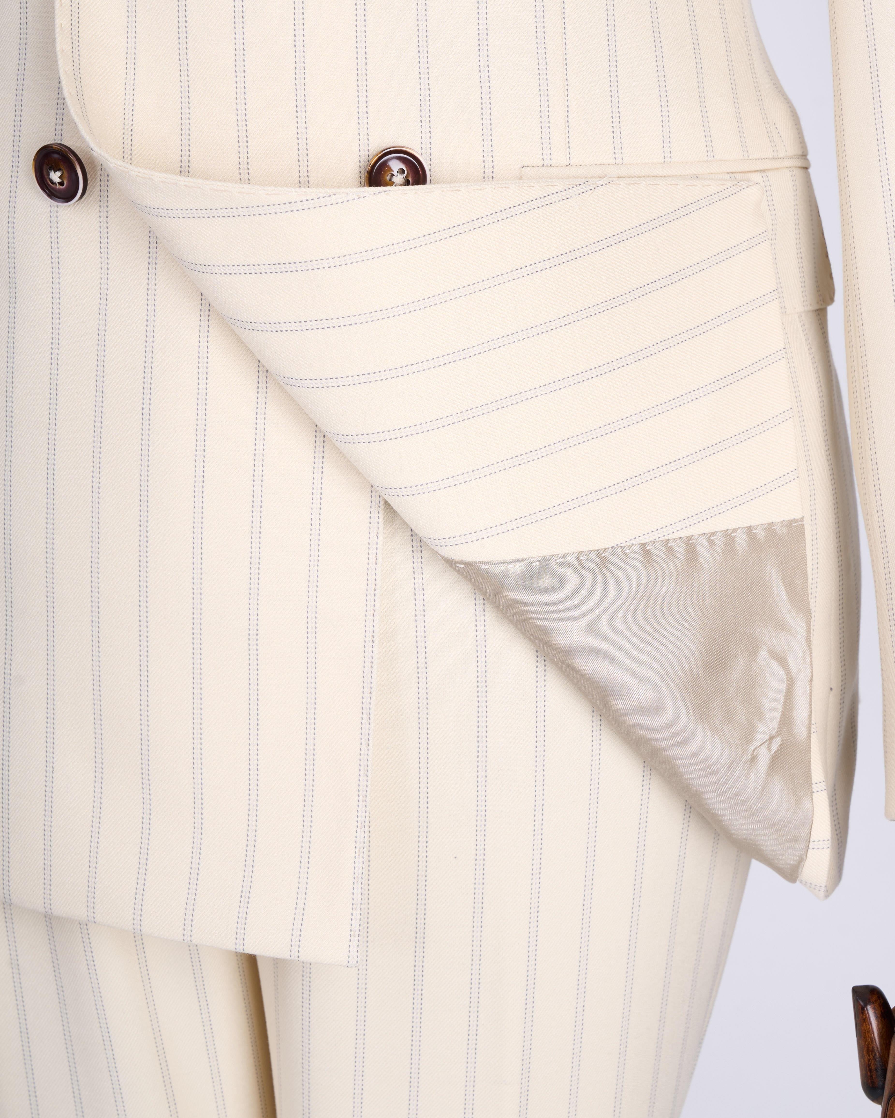 Beige Striped Double Breasted Suit 2-Piece