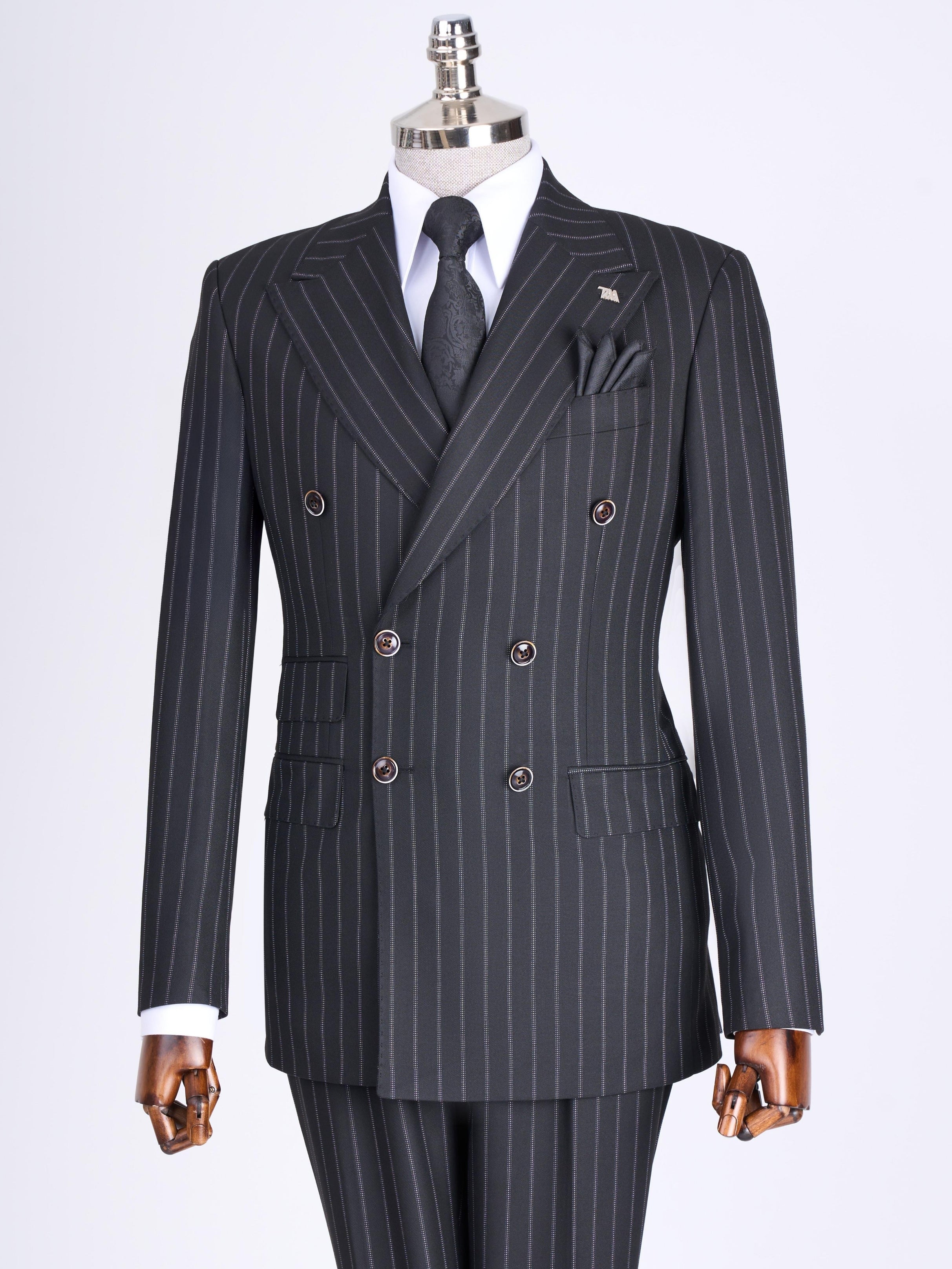 Grey Striped Double Breasted Suit 2-Piece