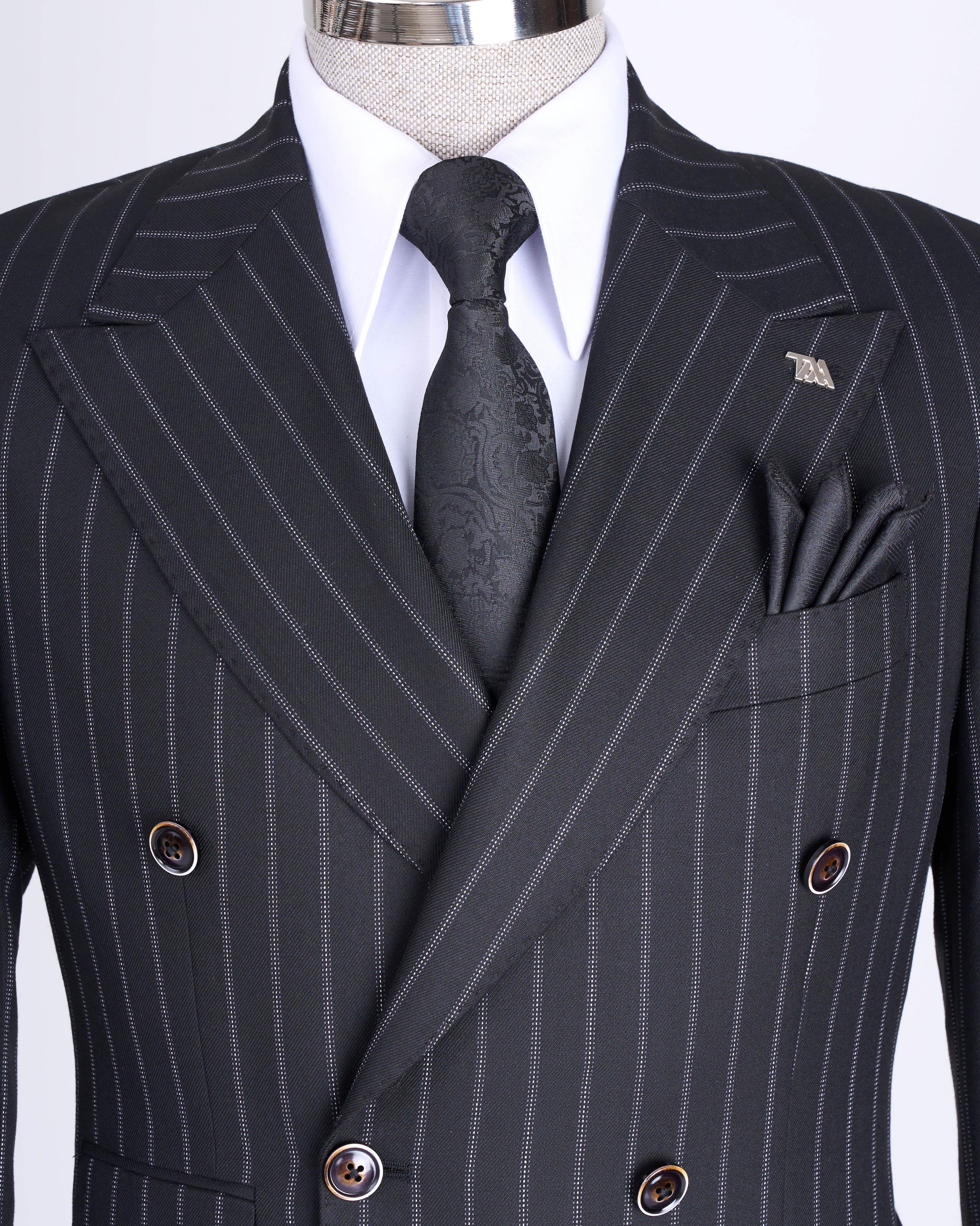 Grey Striped Double Breasted Suit 2-Piece