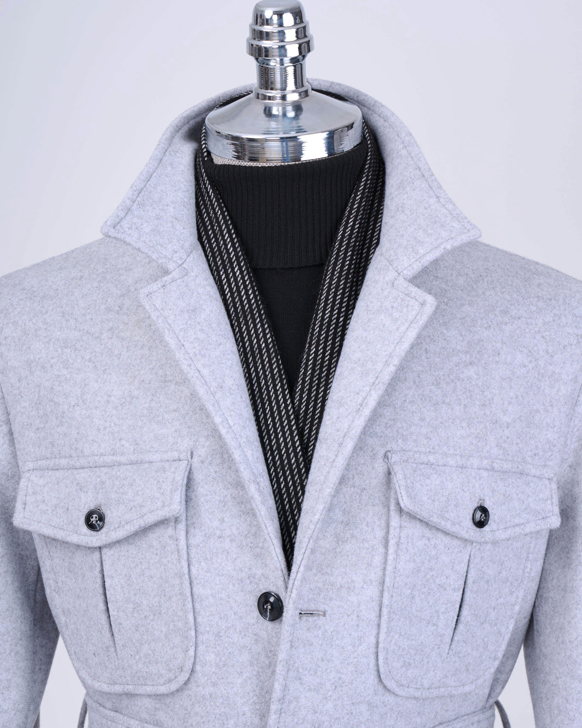 VIOSSI grey single breasted blazer front view - men double breasted blazer style with notched lapels and button closure