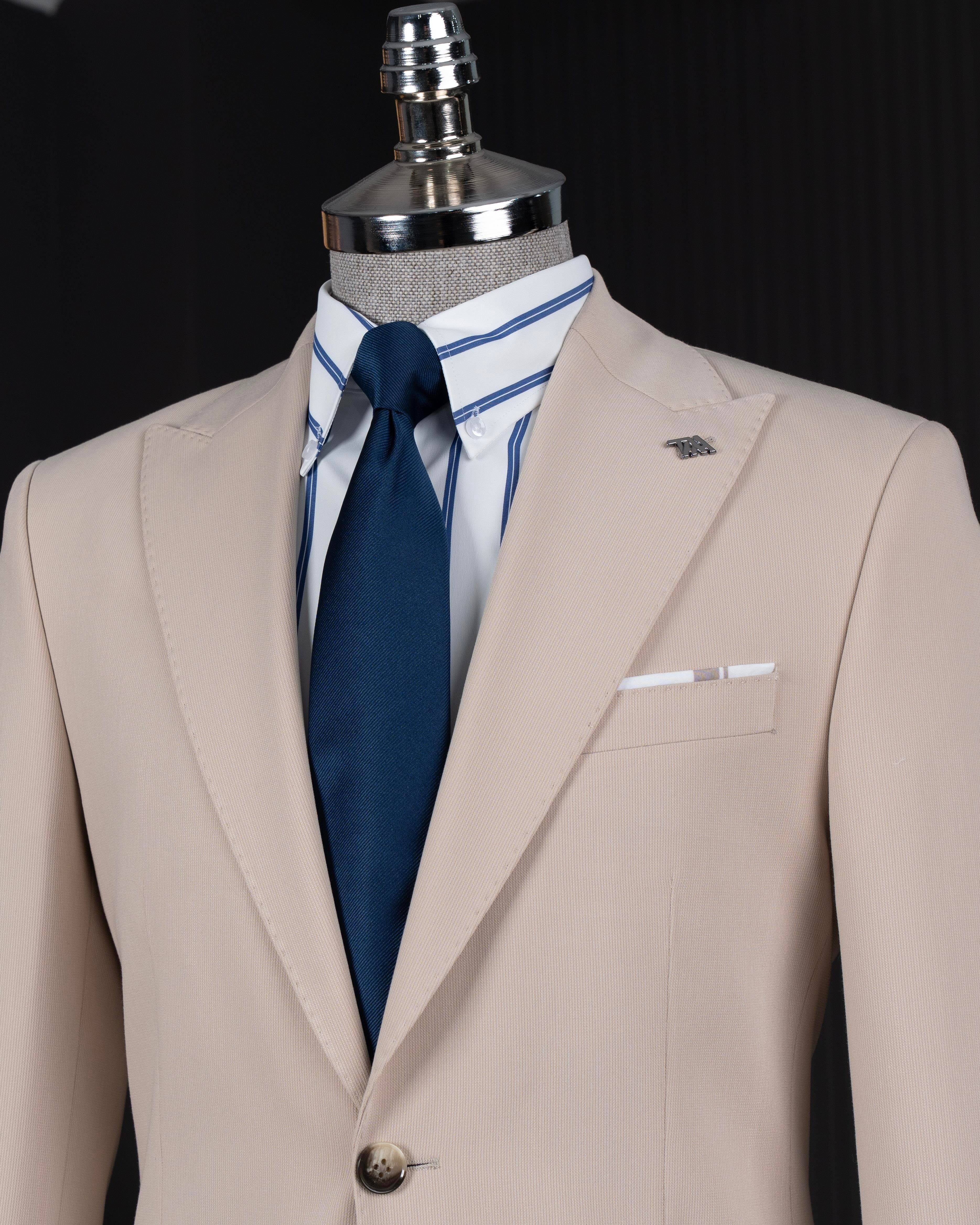 Beige slim-fit single-breasted suit – 2-piece showing back panel and jacket length