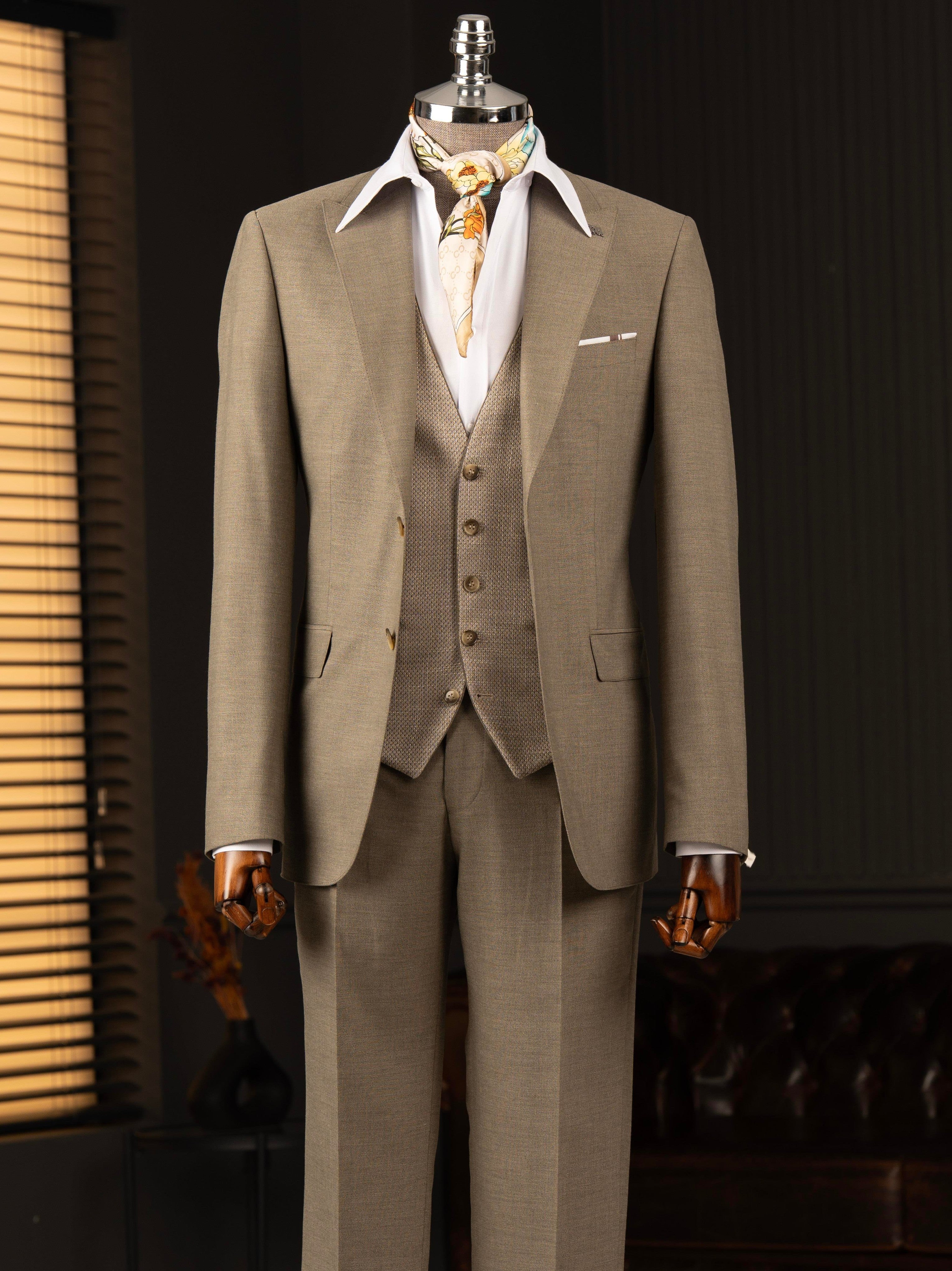 Khaki Slim-Fit Suit 3-Piece
