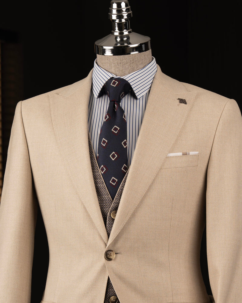 Beige Slim-Fit Suit 3-Piece