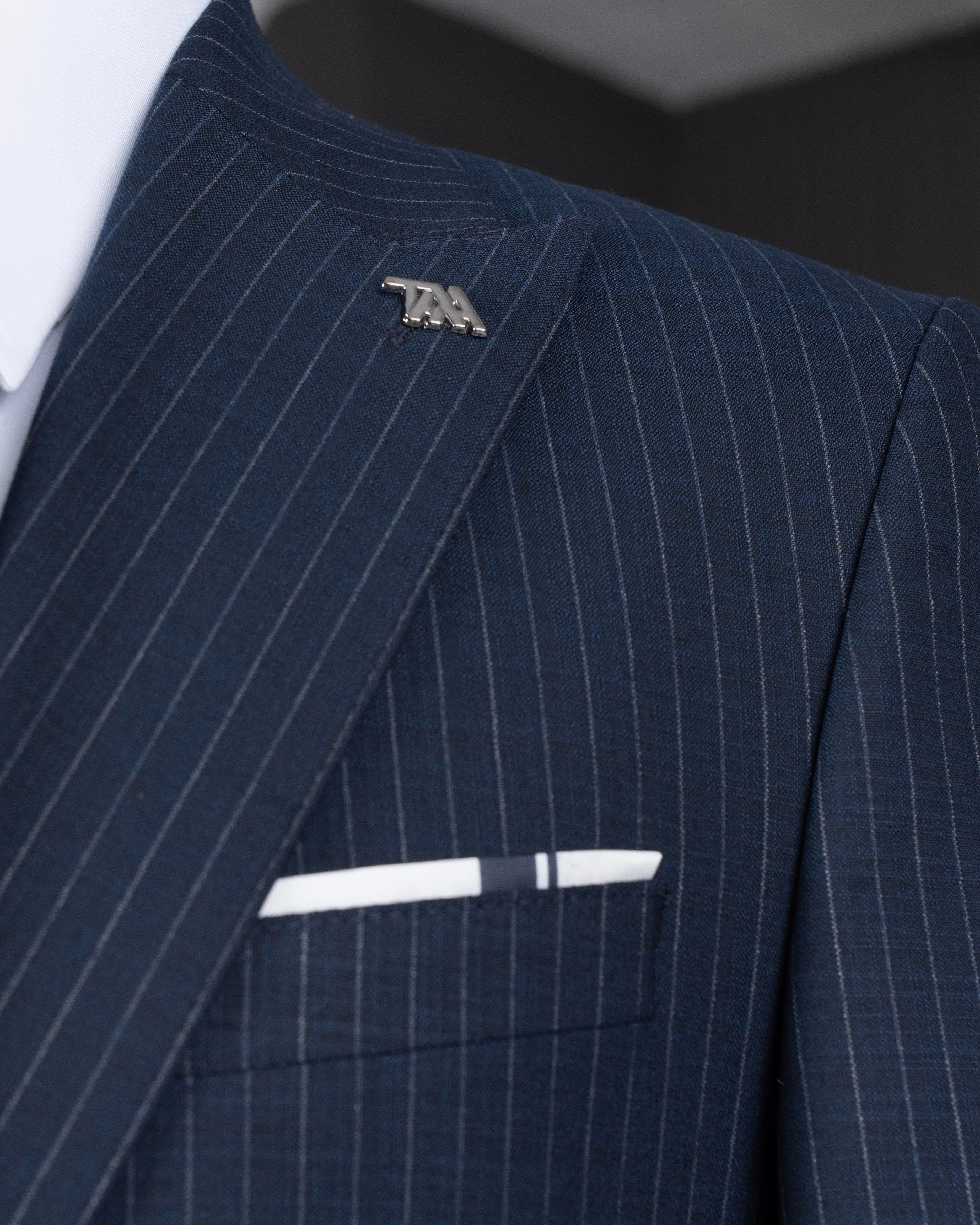 Navy Striped Slim-Fit Suit 3-Piece