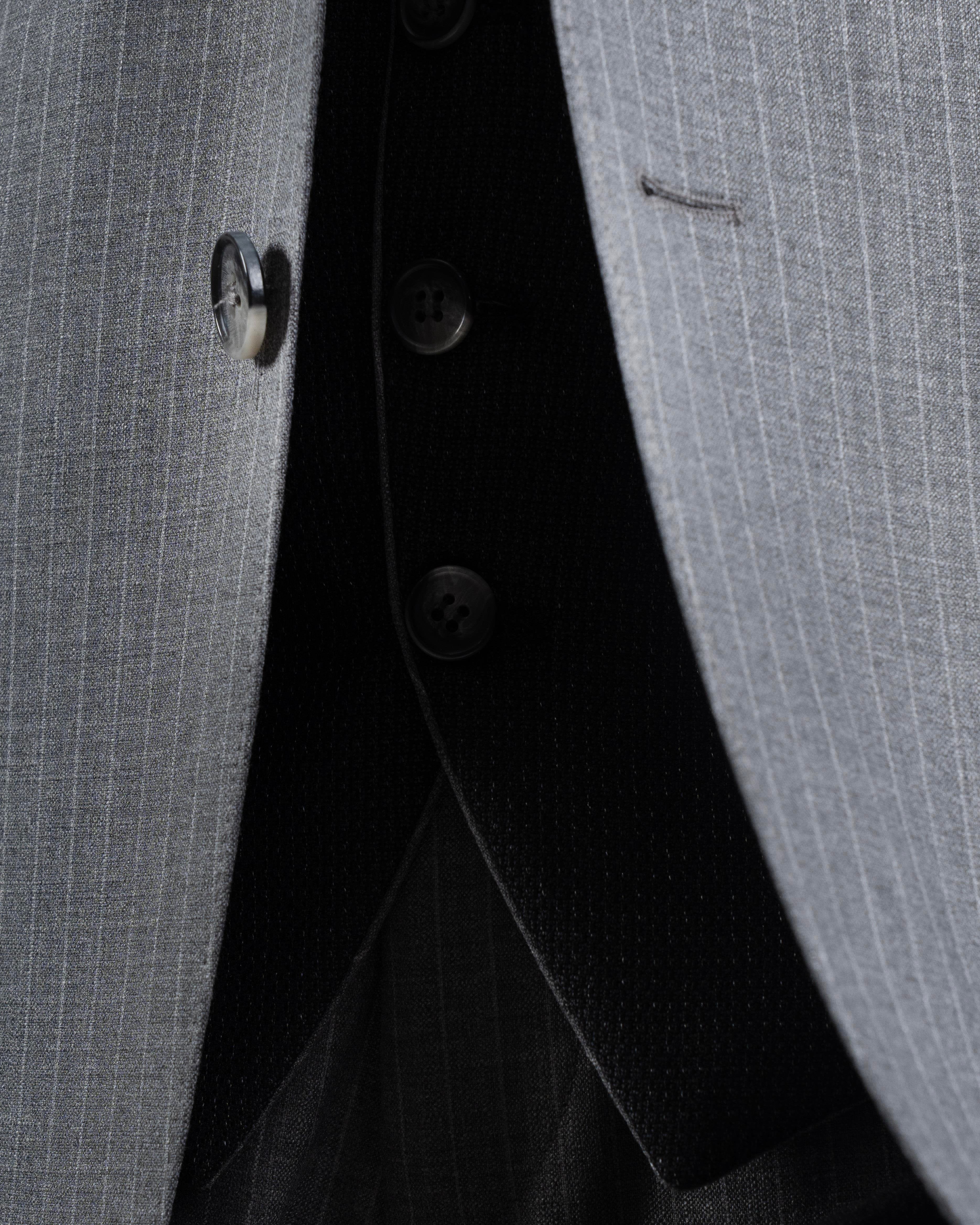 Grey Striped Slim-Fit Suit 3-Piece