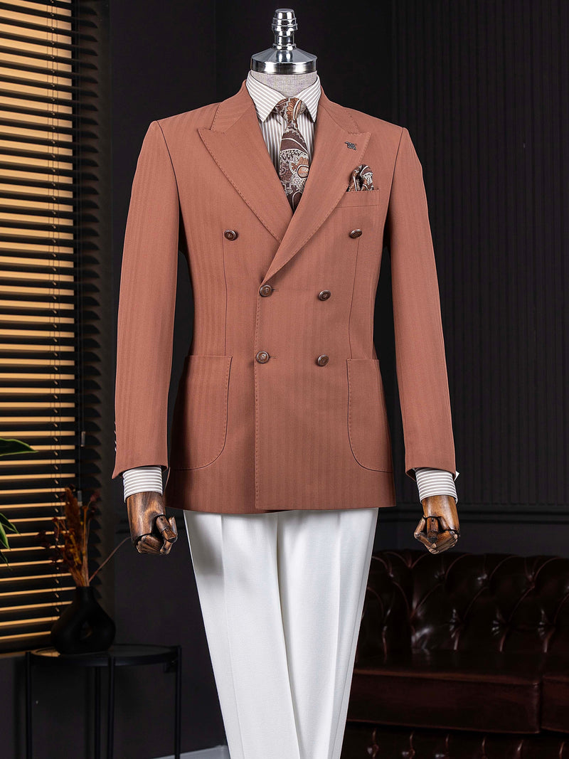 Brown Striped Double Breasted Blazer