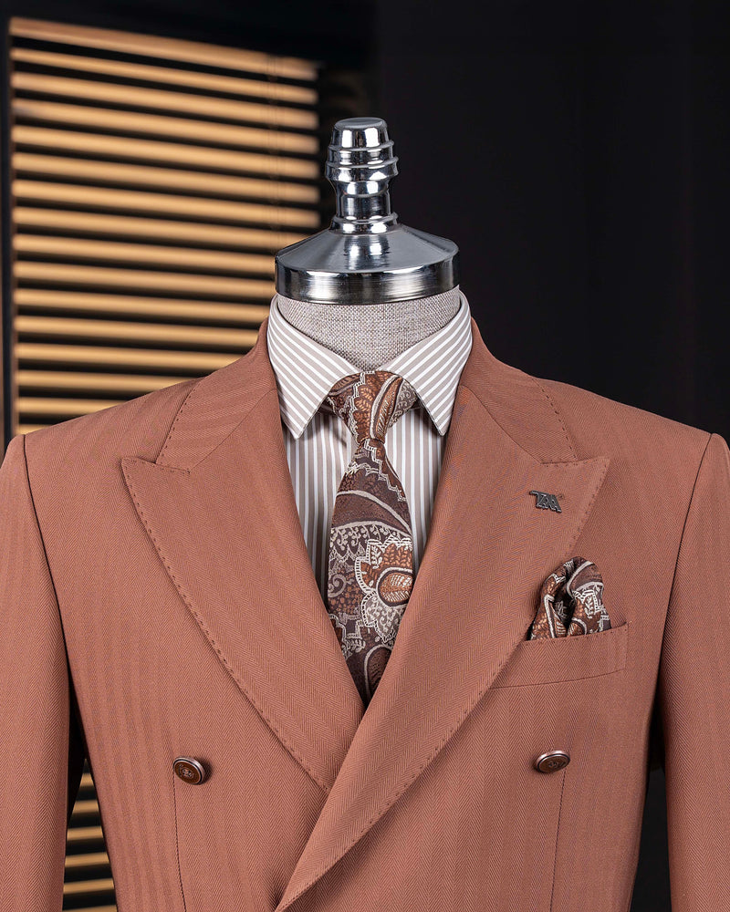 Brown Striped Double Breasted Blazer