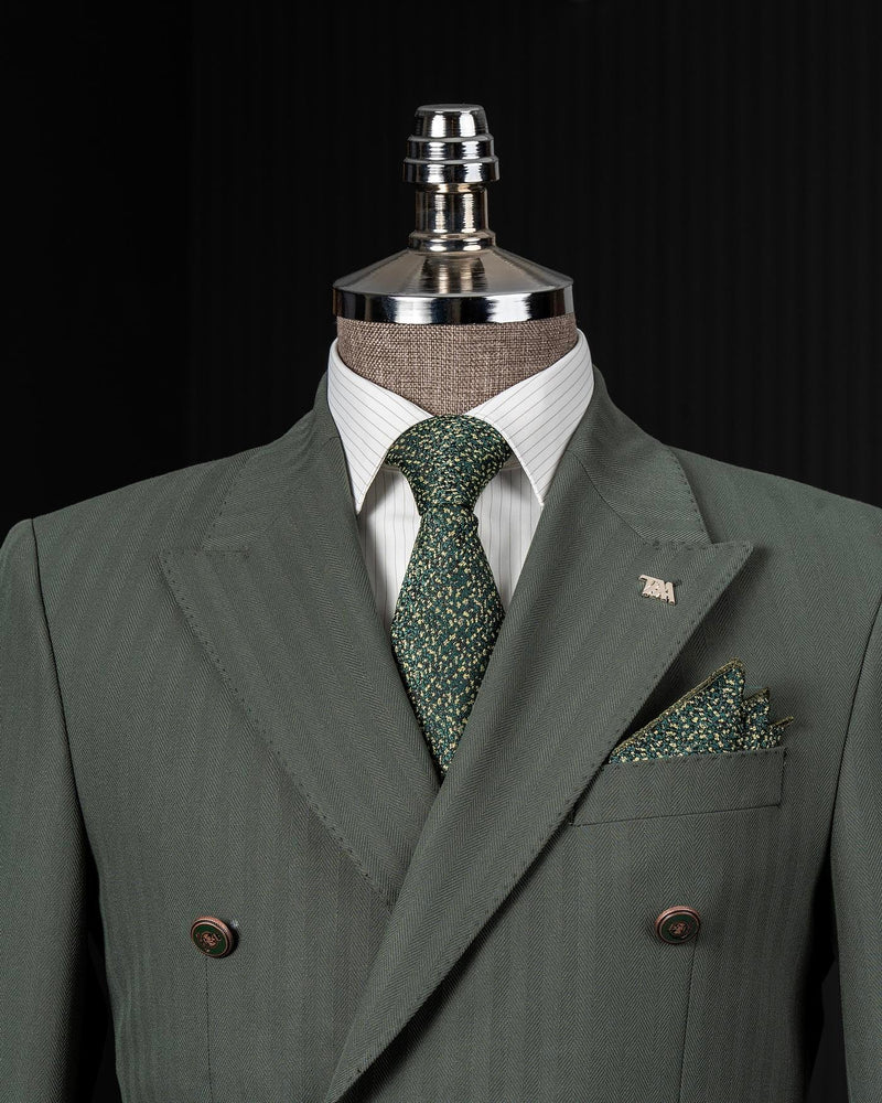 Green Striped Double Breasted Blazer