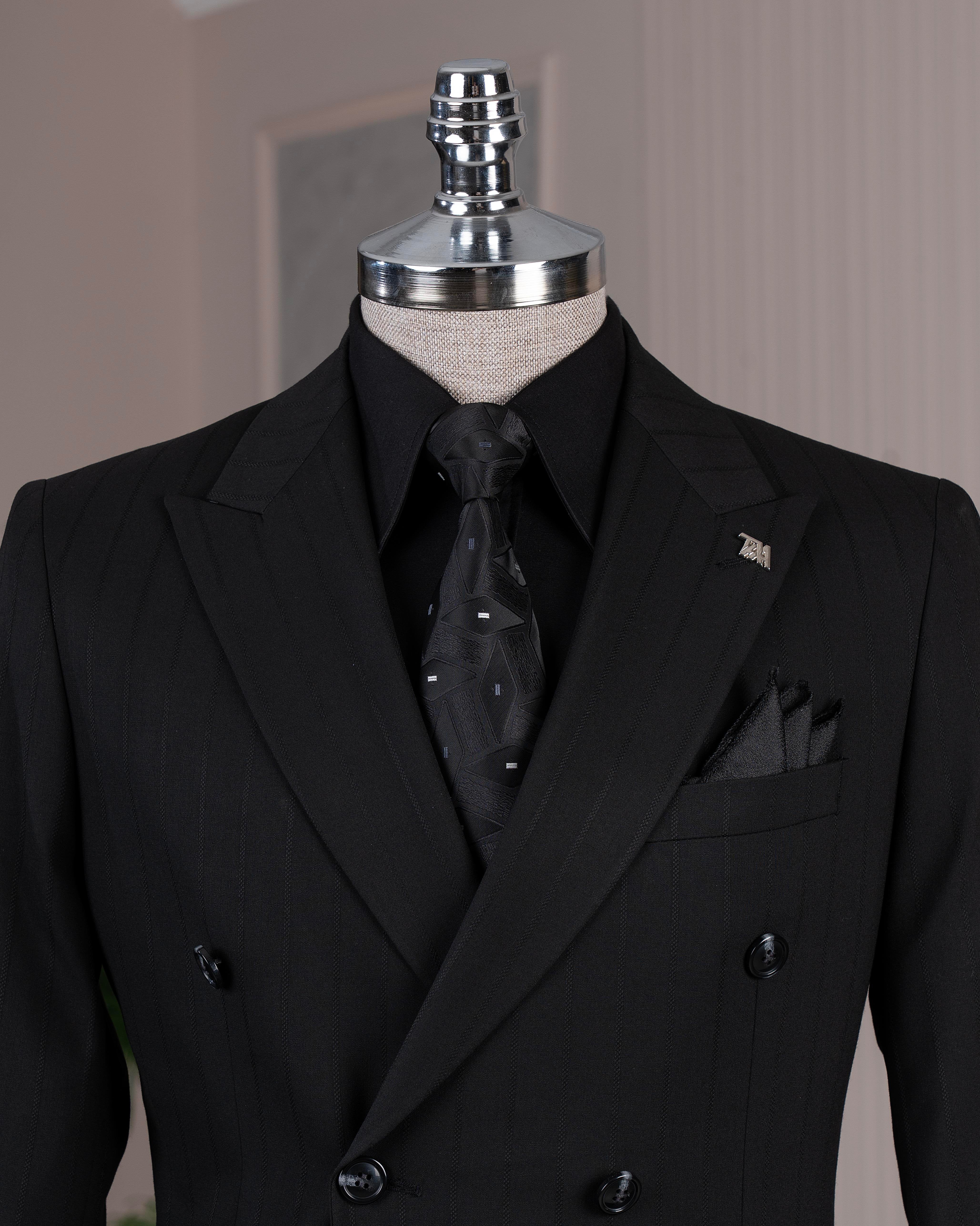 Black Striped Double Breasted Suit 2-Piece