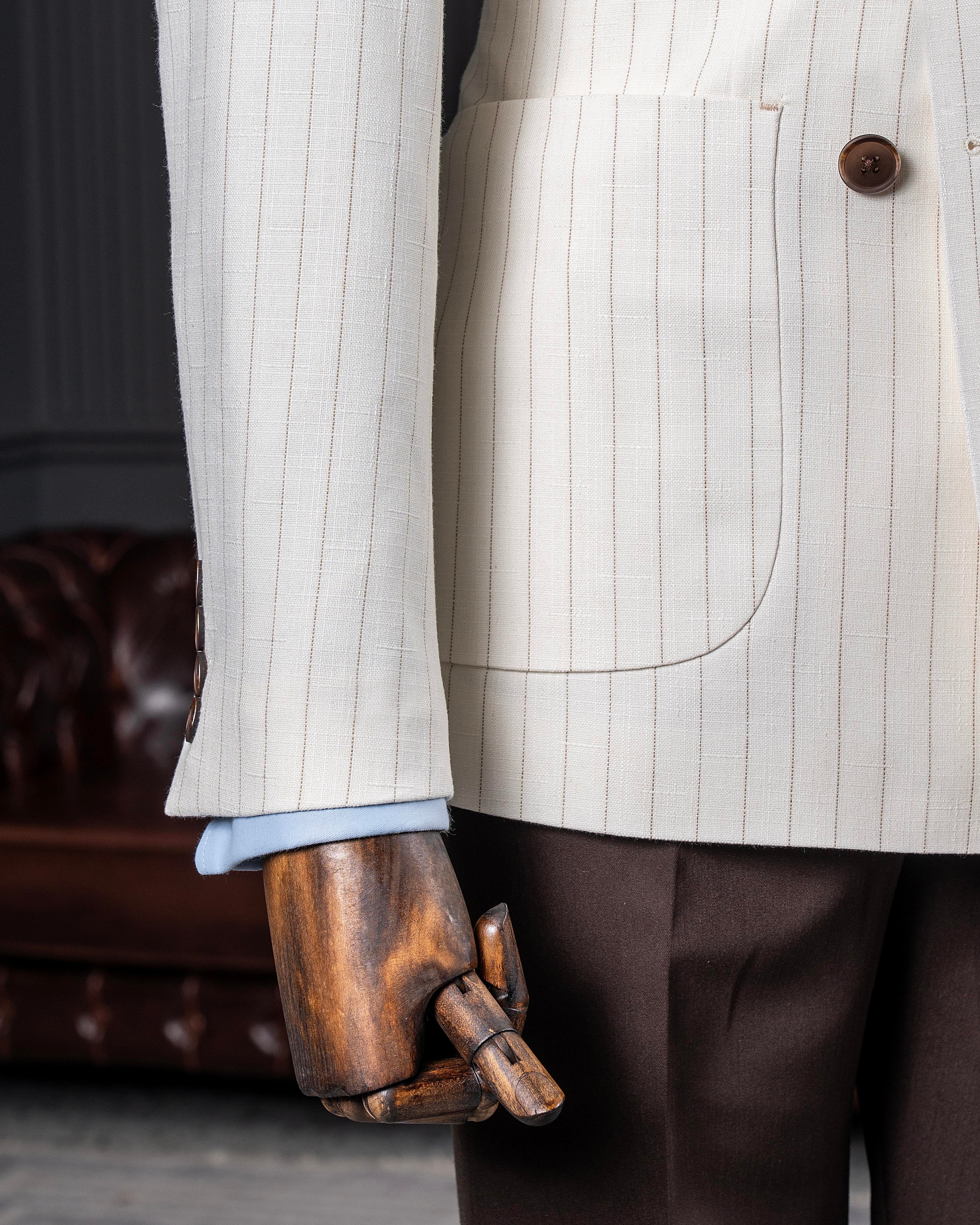 Light Beige Striped Double Breasted Blazer