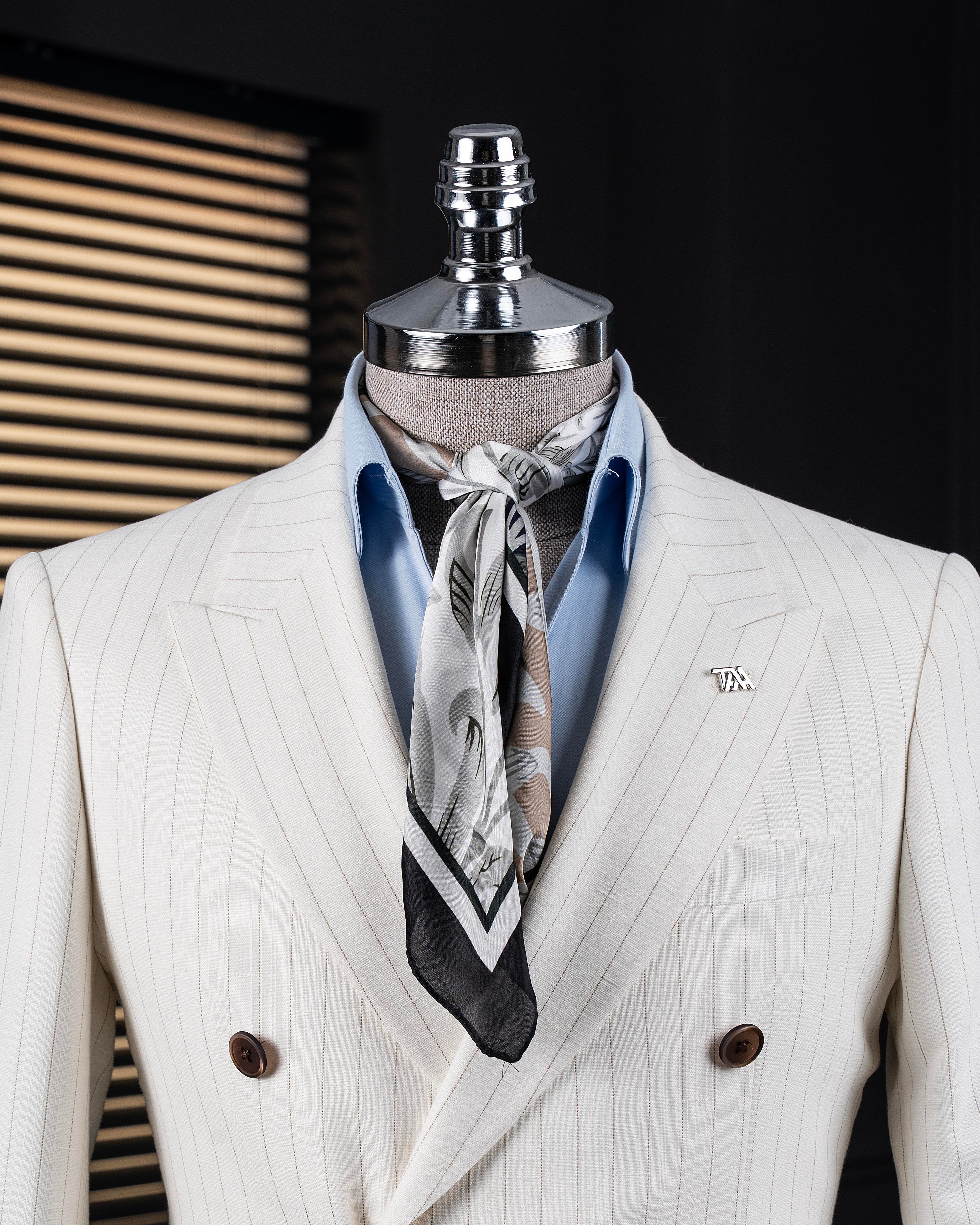 Light Beige Striped Double Breasted Blazer