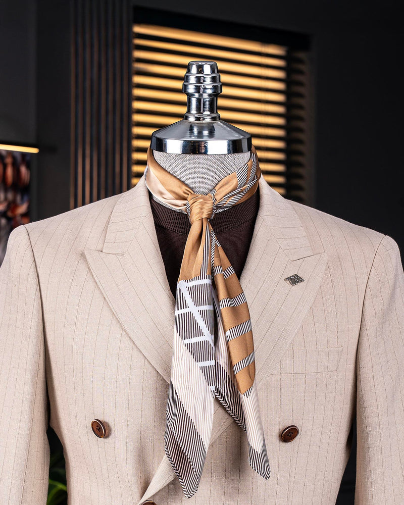 Beige Striped Double Breasted Blazer