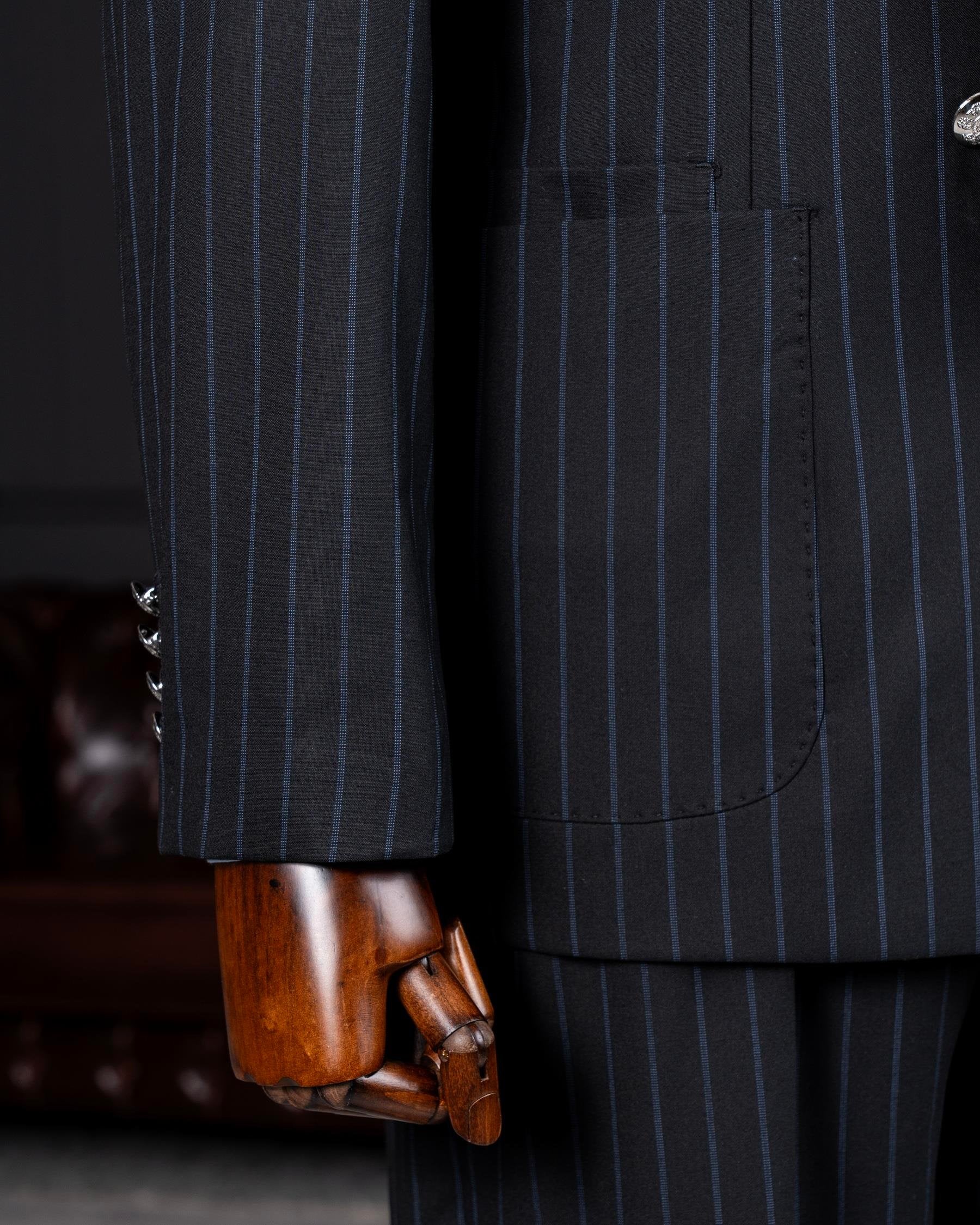 Black Striped Double Breasted Suit 2-Piece