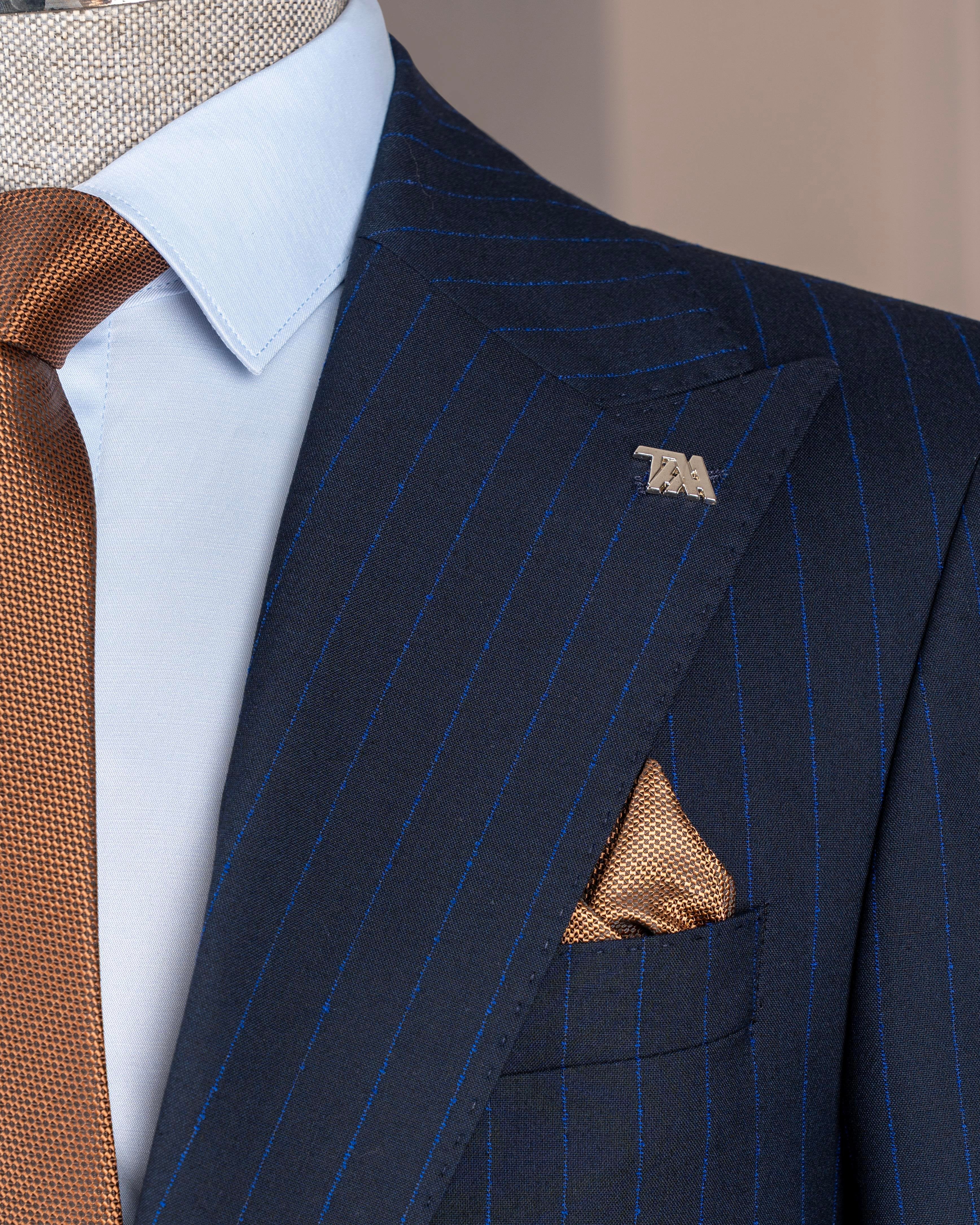Navy Striped Slim-Fit Suit 2-Piece