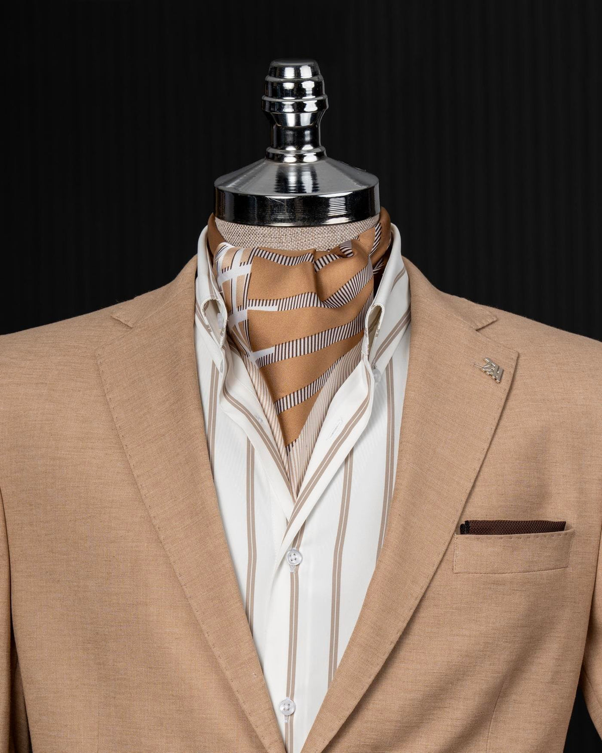 VIOSSI beige single breasted blazer front view - men double breasted blazer style tuxedo double breasted design