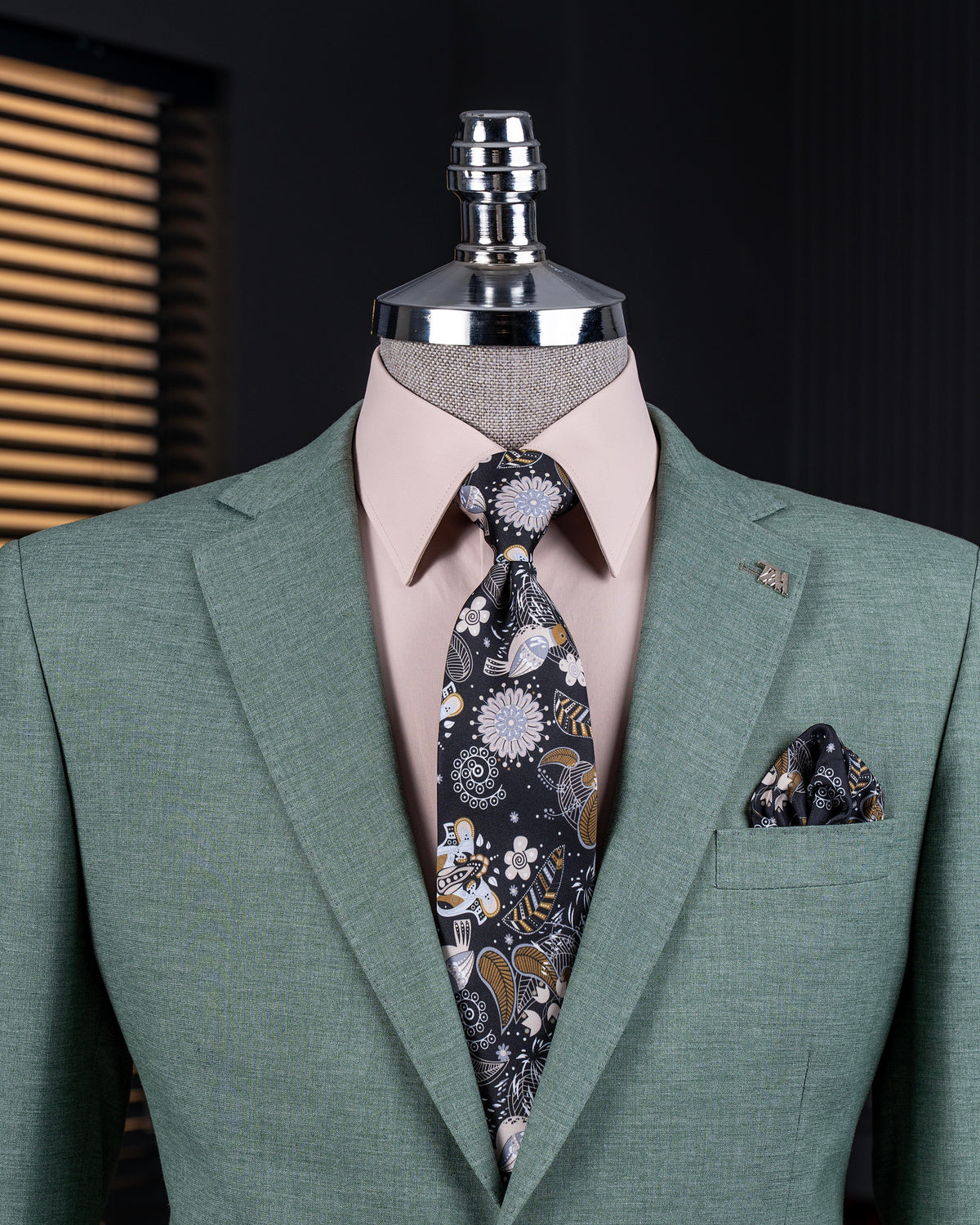 VIOSSI khaki single breasted blazer front view - men double breasted blazer style in tan brown color