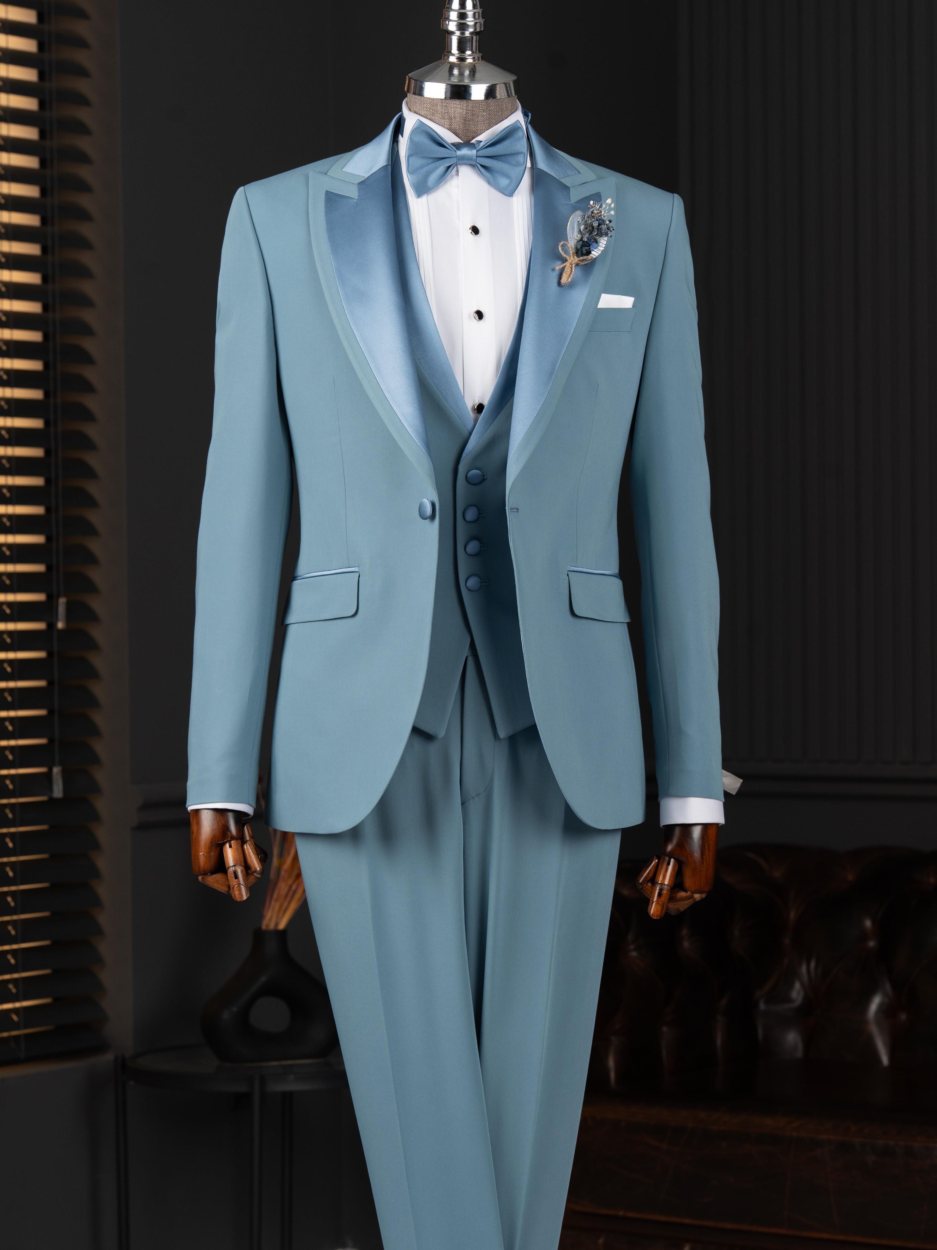 Sky-Blue Slim-Fit Tuxedo 3-Piece